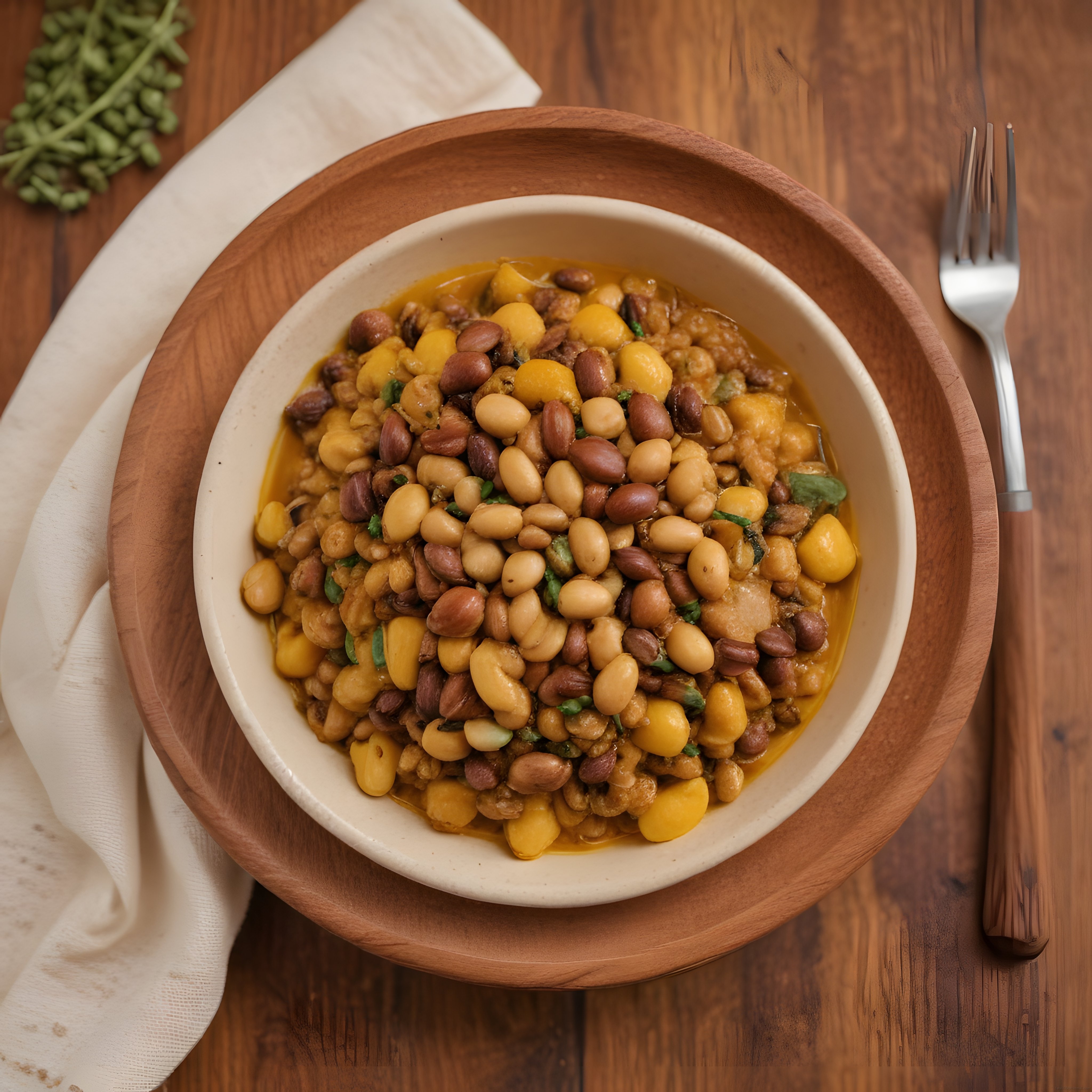 Ahşap Sunumda Karışık Bakliyat Kasesi: Nohutlu Mercimekli Ev Yemeği
