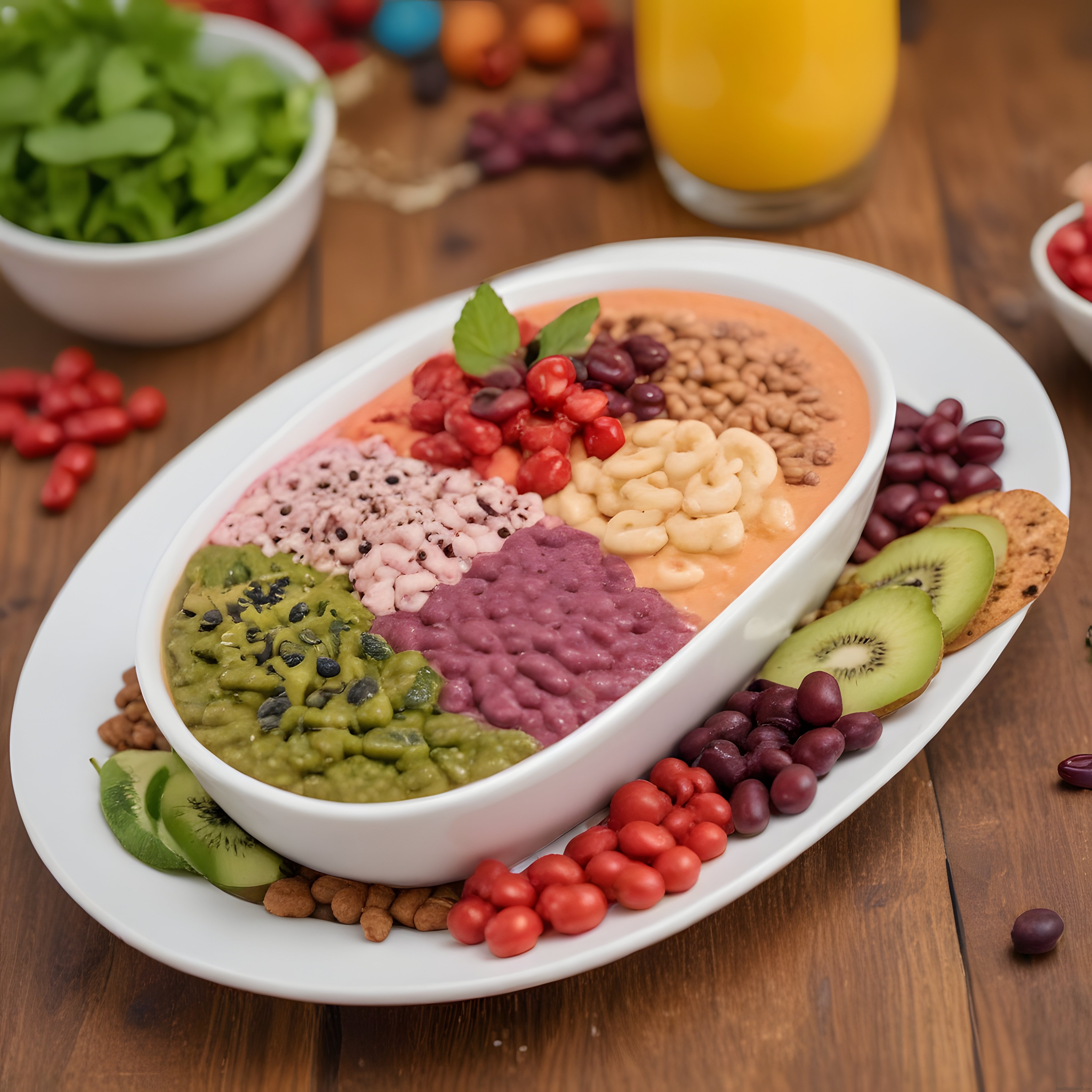Ahşap Sunumda Nar Kivili Renkli Smoothie Bowl ile Sağlıklı Kahvaltı