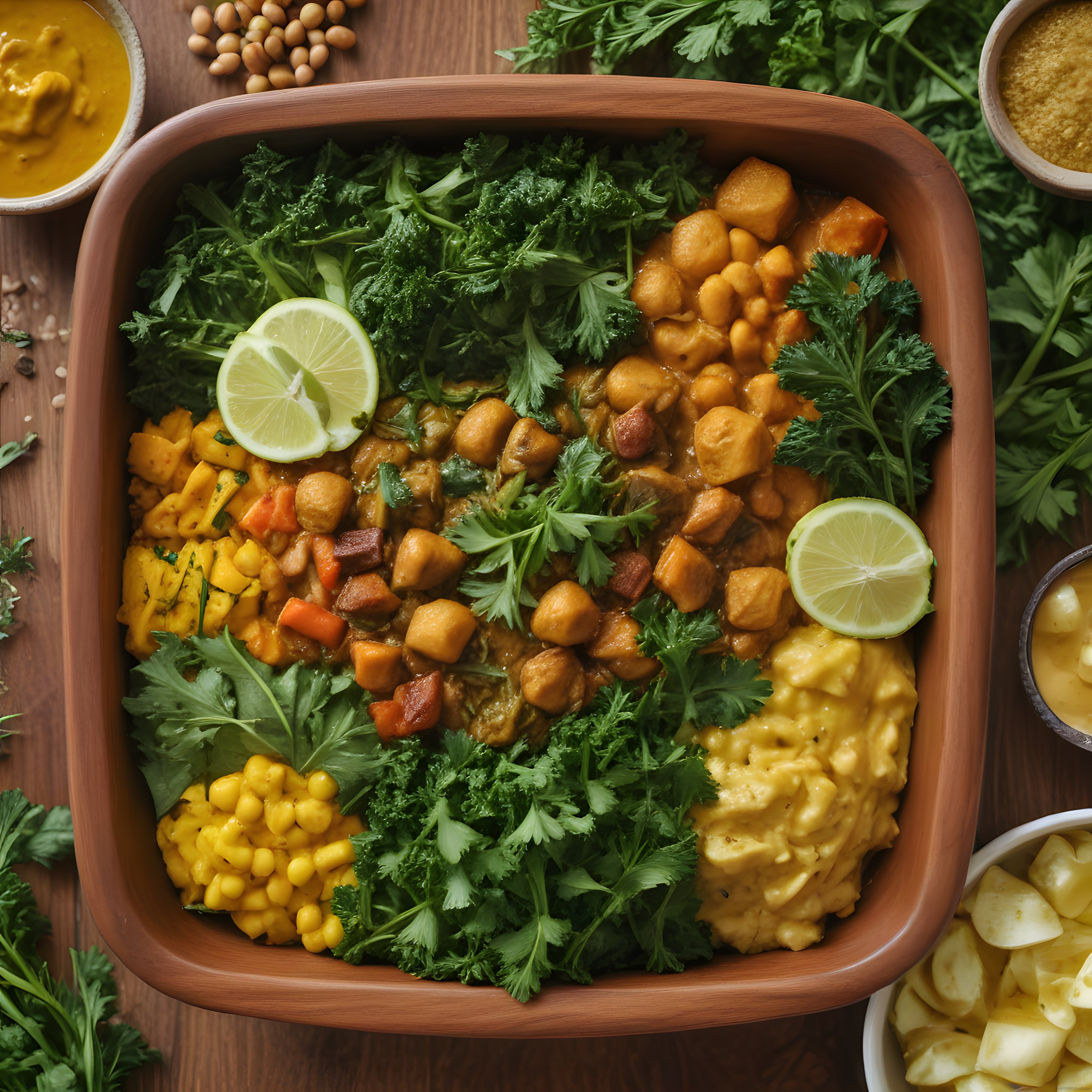 Ahşap Sunumda Nohutlu Sebzeli Sağlıklı Bowl: Besleyici Yemek Fikri