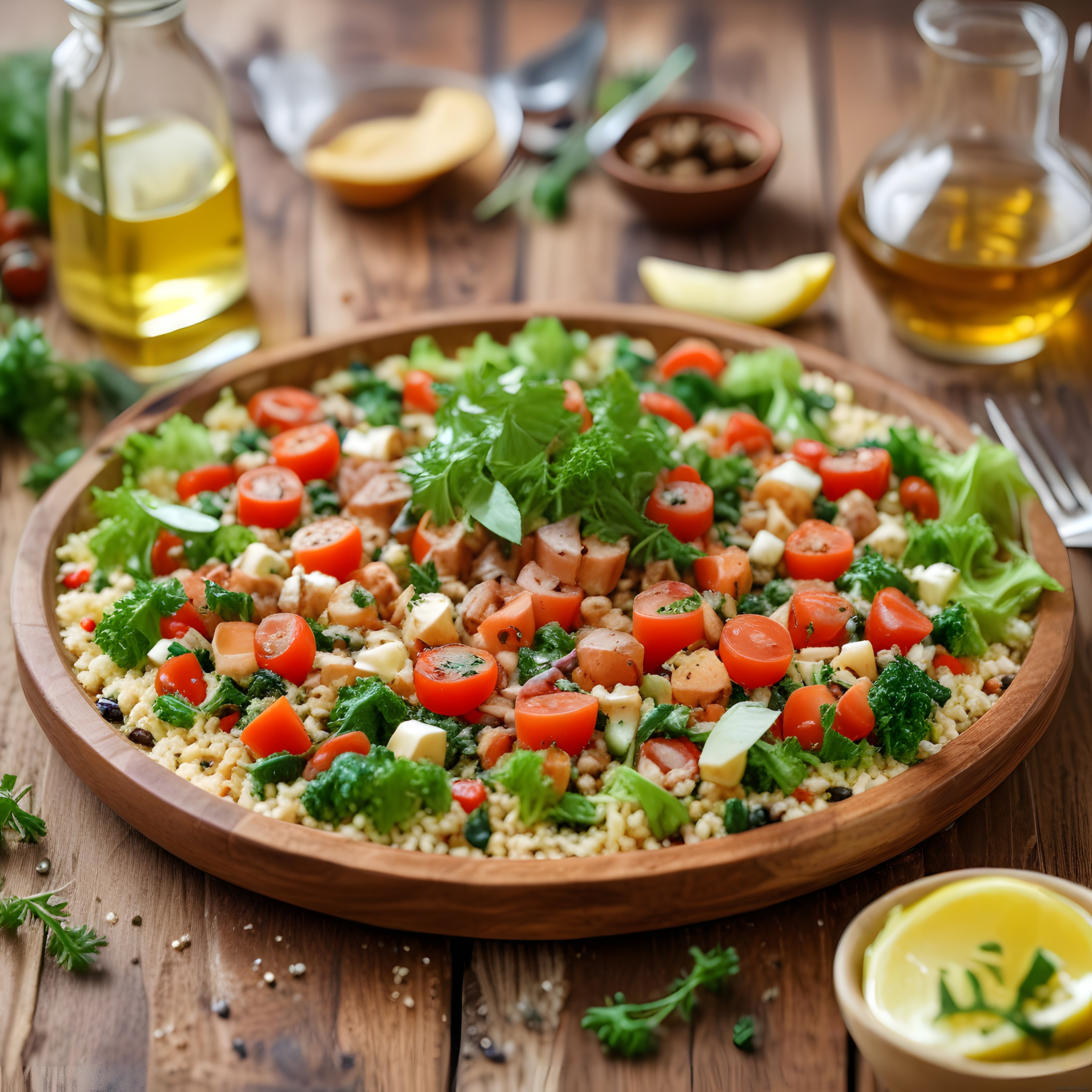Ahşap Sunumda Renkli Kuskus Salatası: Sağlıklı ve Doyurucu Tarif