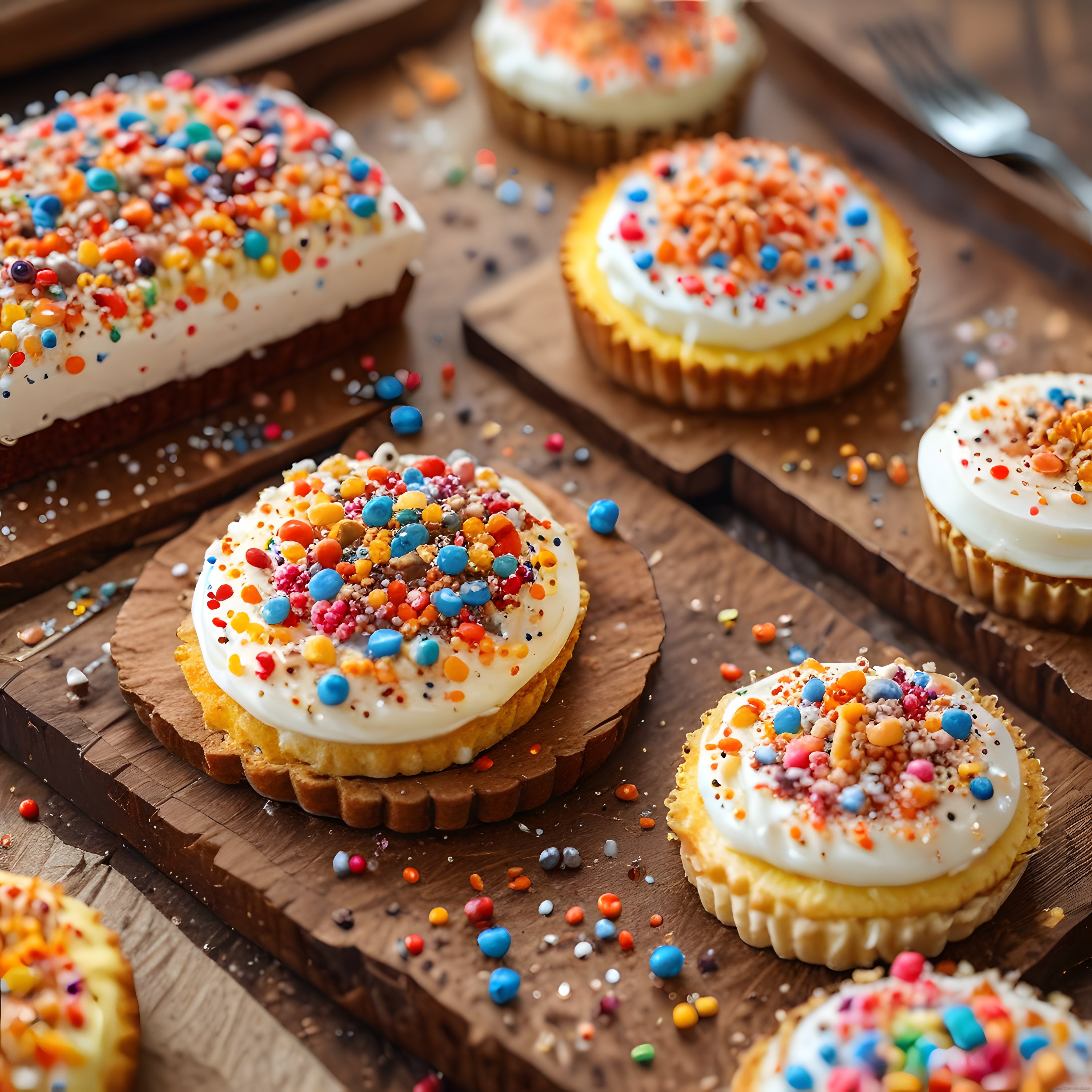 Ahşap Sunumda Renkli Süslemeli Cupcake'ler ve Doğum Günü Tatlı İlhamları
