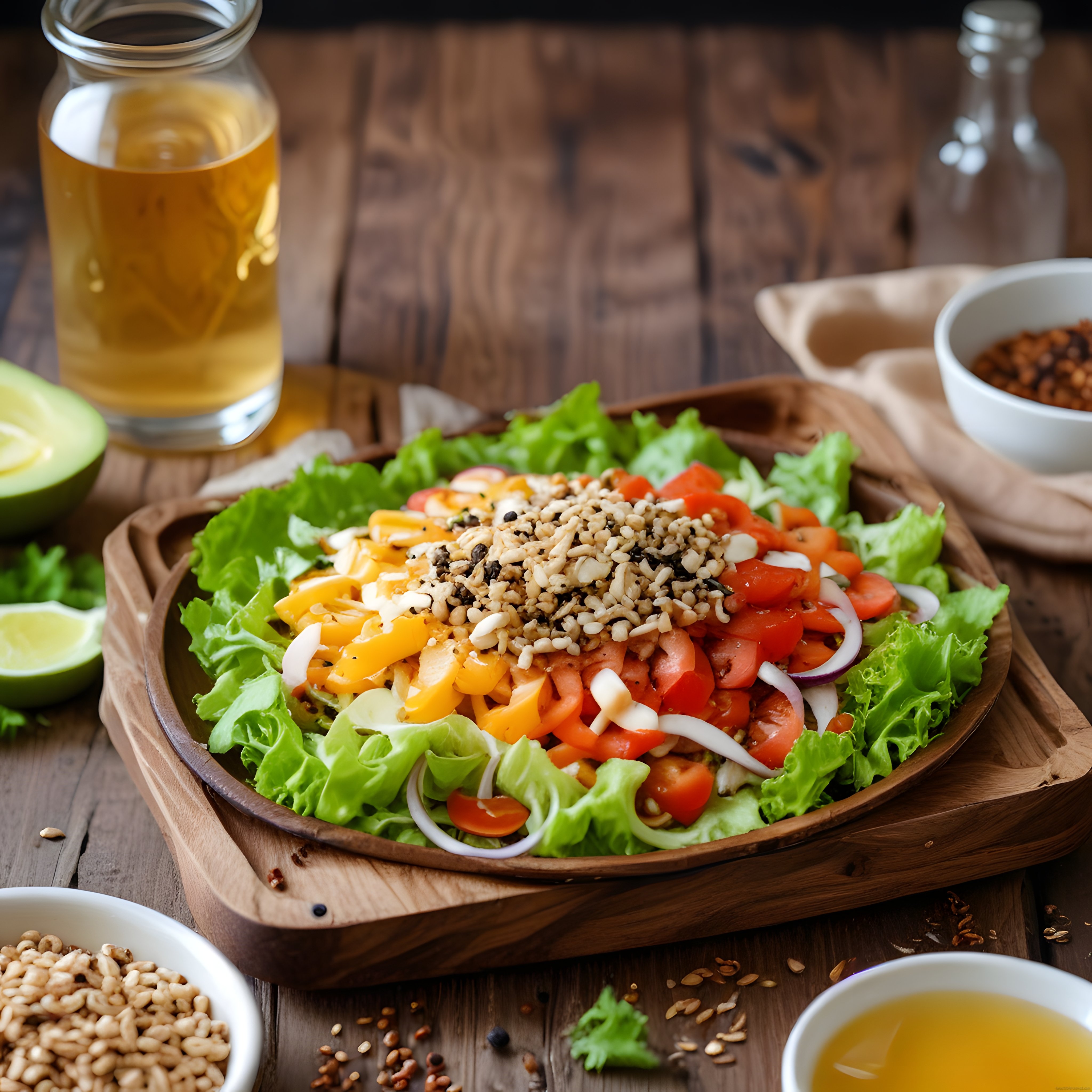 Ahşap Sunumda Renkli Tohumlu Salata: Sağlıklı ve Besleyici Vegan Kase