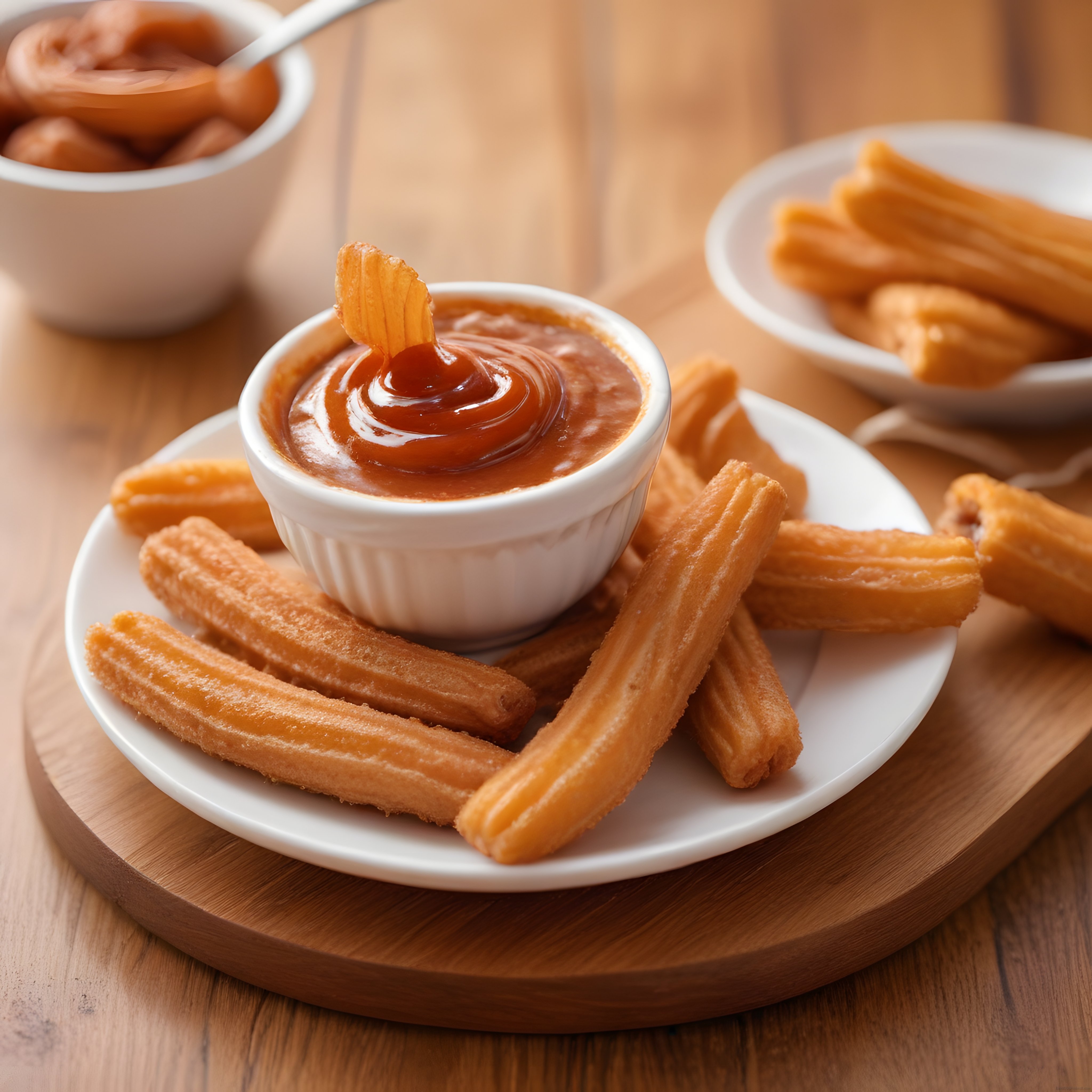 Ahşap Sunumda Sıcak Karamel Sos Eşliğinde Ev Yapımı Çıtır Churros Keyfi