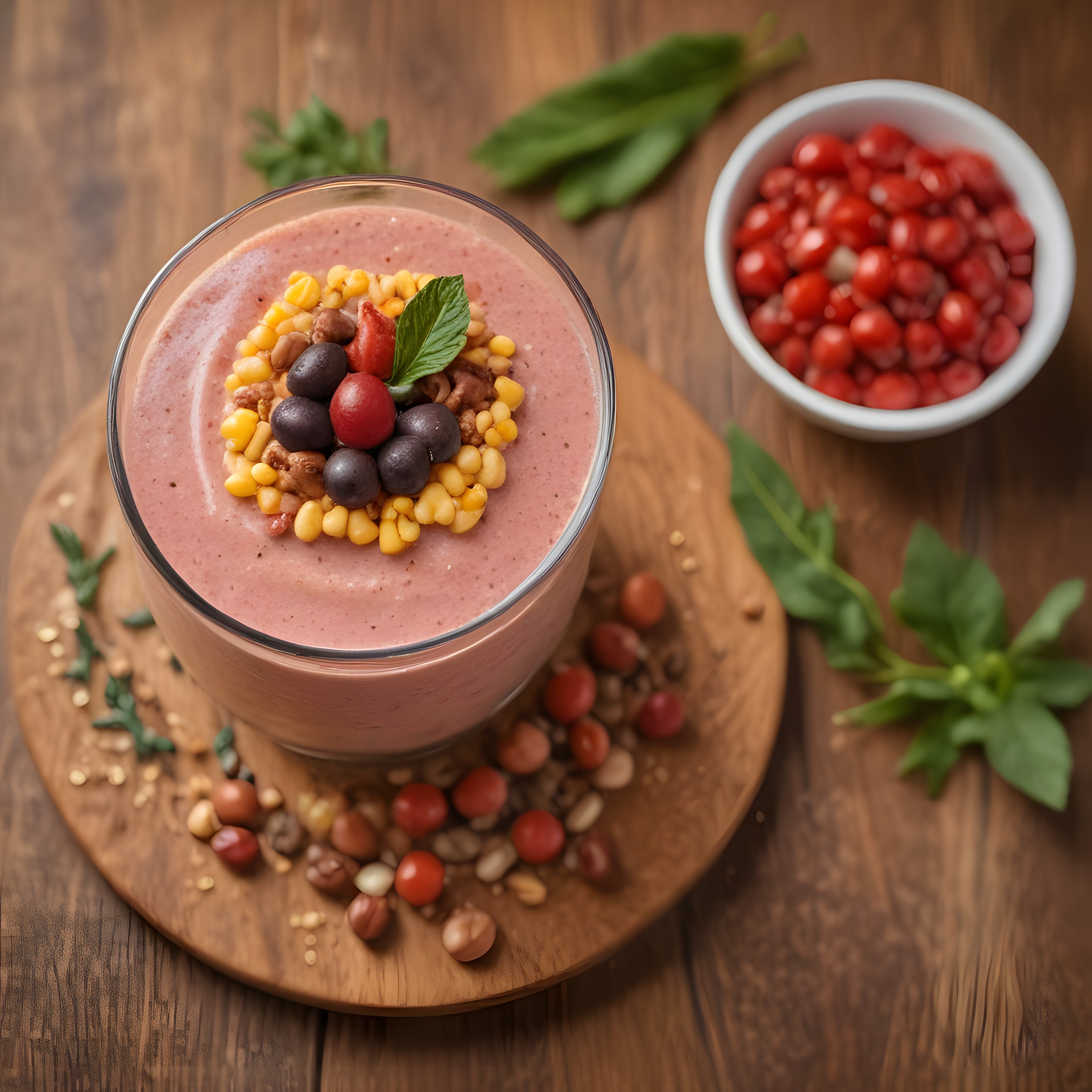 Ahşap Sunumda Taze Meyveli ve Süper Gıdalı Besleyici Smoothie Bowl