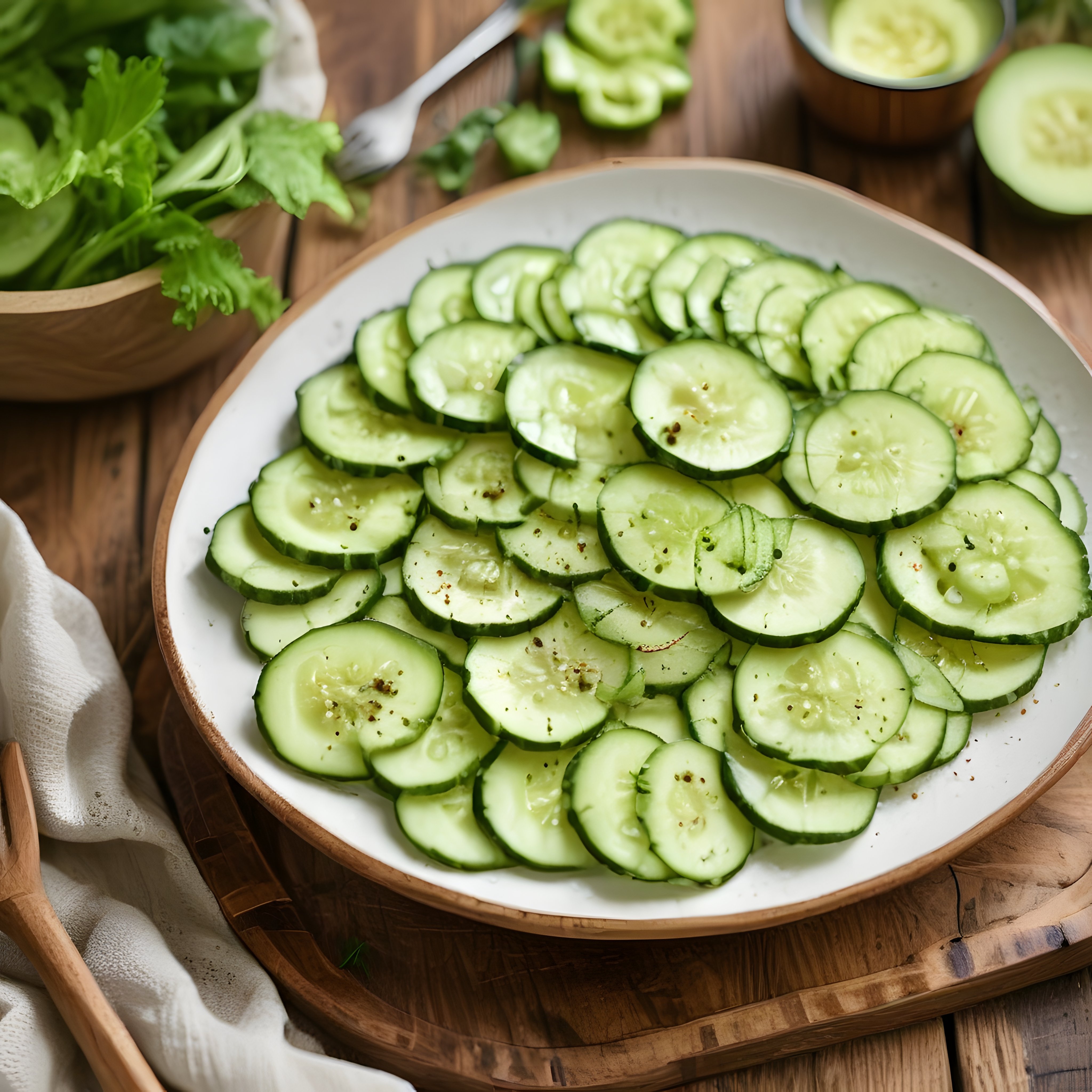 Ahşap Sunumda Taze Salatalık Salatası: Pratik ve Sağlıklı Tarif