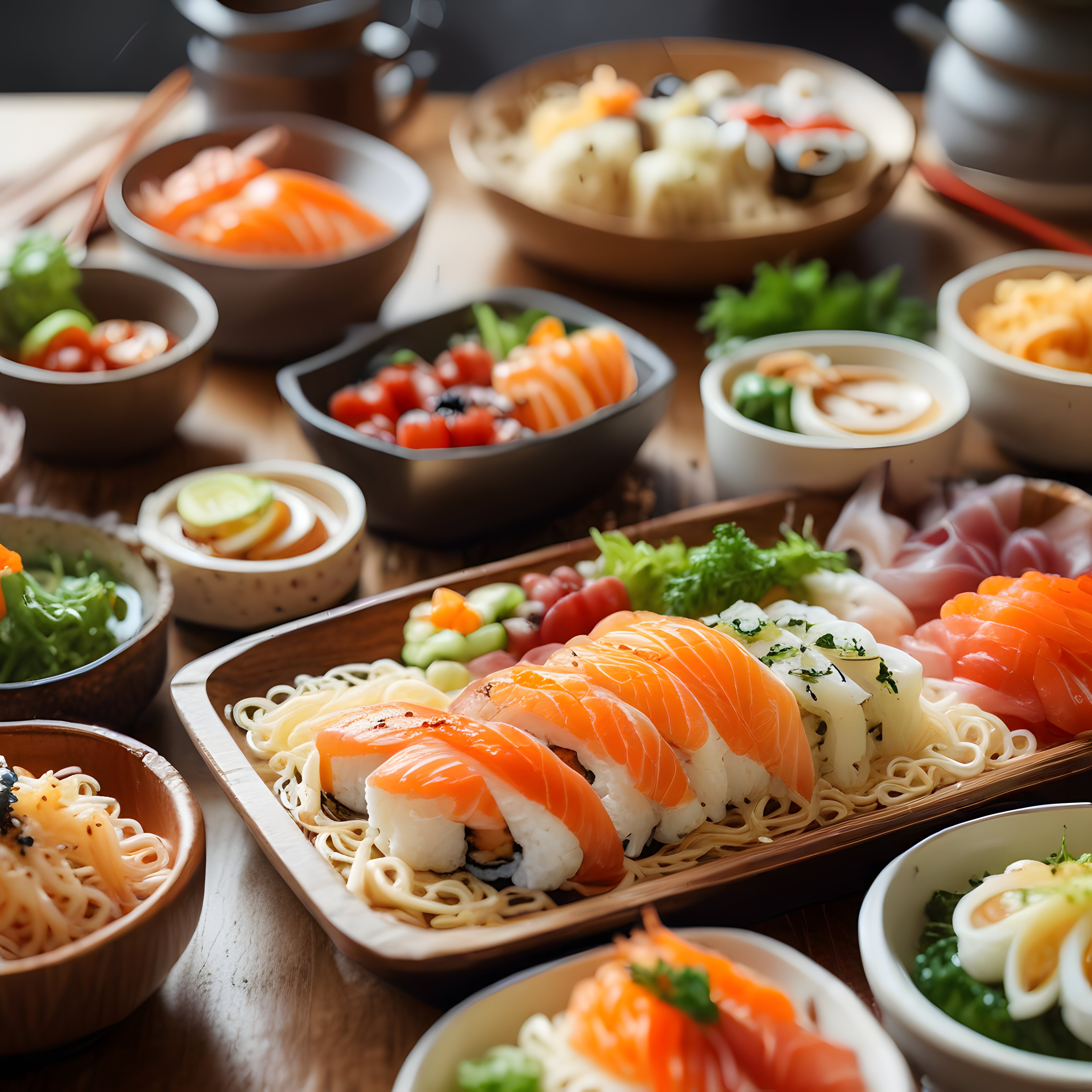 Ahşap Sunumda Taze Sushi ve Sashimi: Japon Mutfağından Nefis Lezzetler