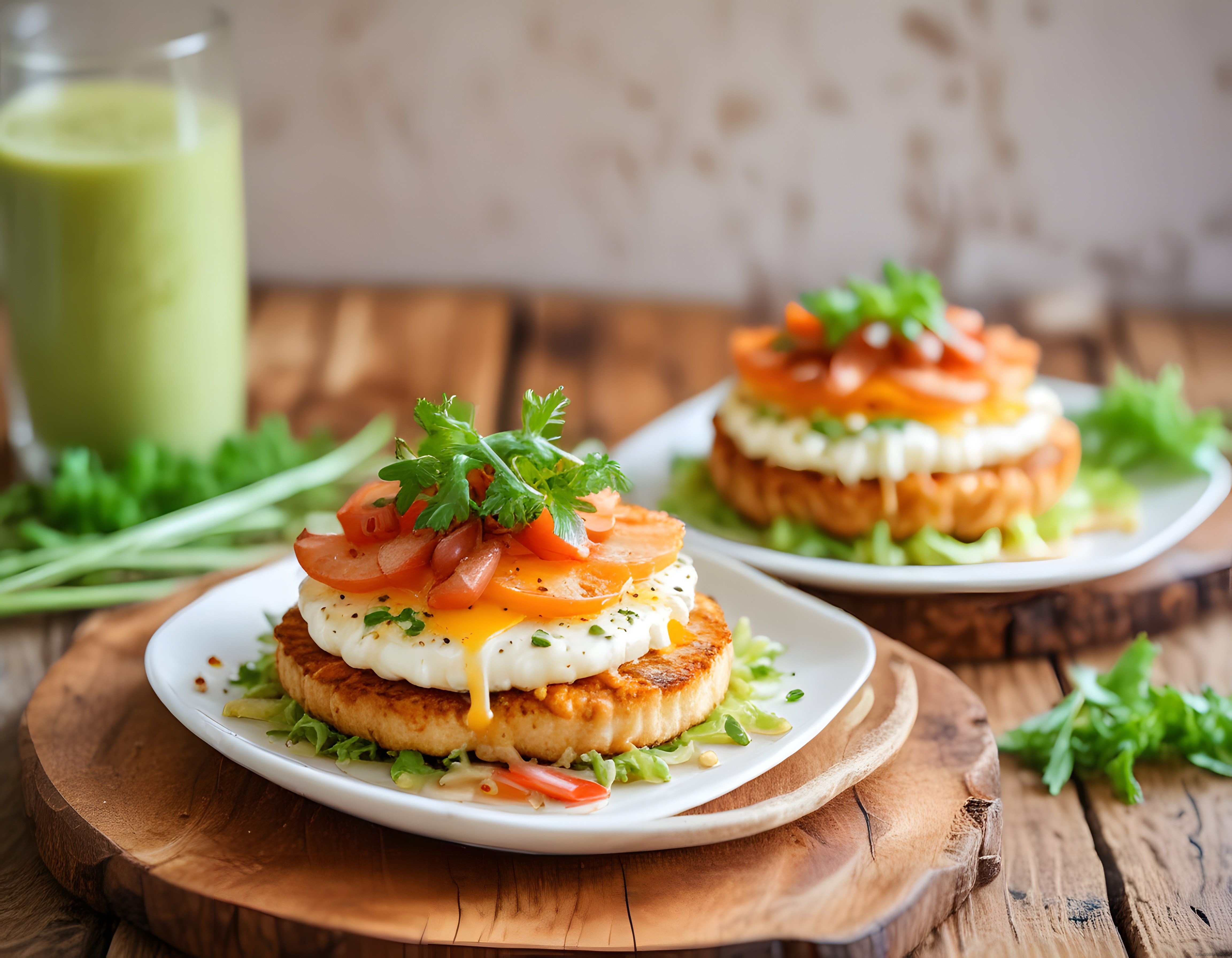 Ahşap Sunumda Yumurtalı Ekmek ve Yeşil Smoothie ile Kahvaltı Keyfi
