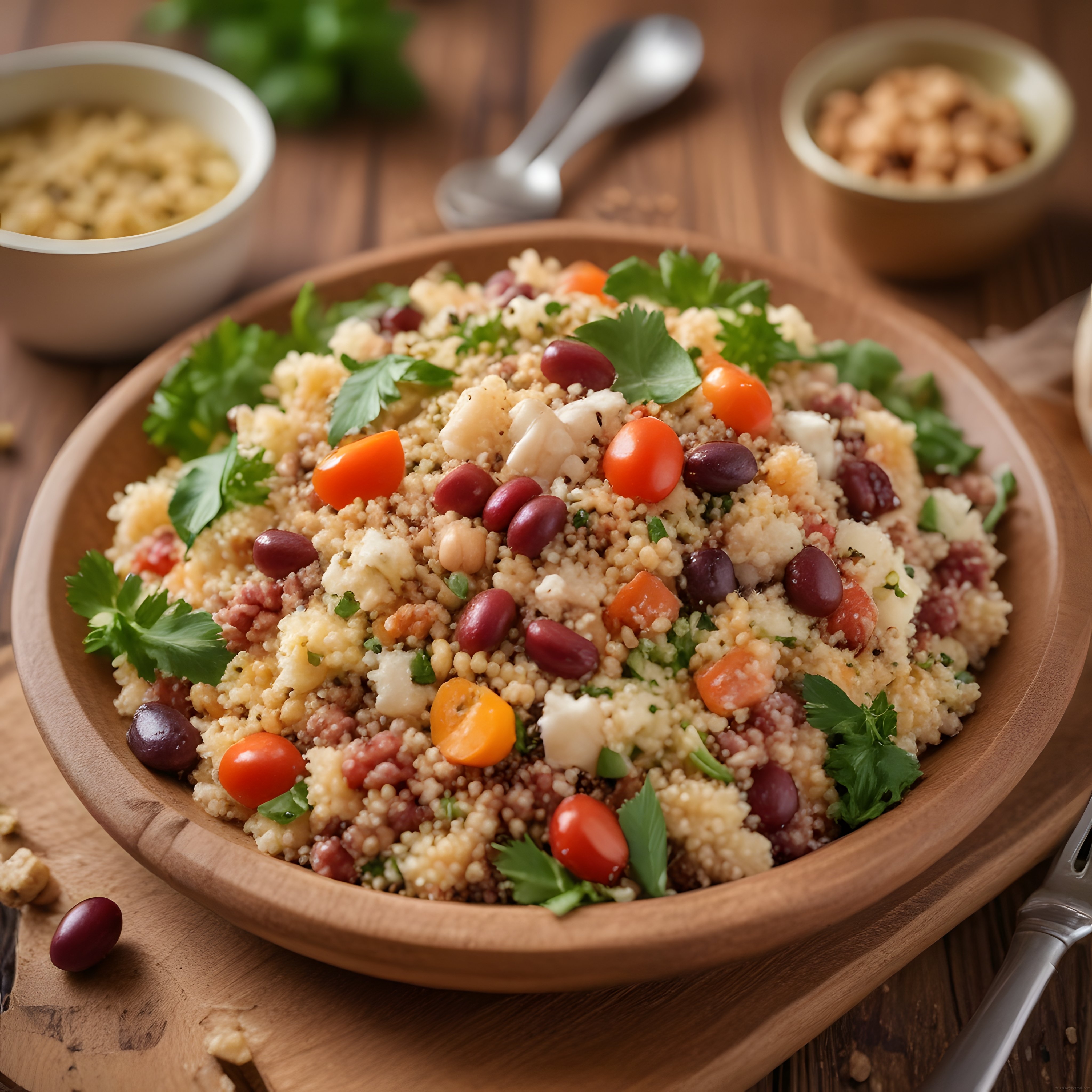 Ahşap Sunumlu Akdeniz Usulü Kuskus Salatası ile Sağlıklı Öğün