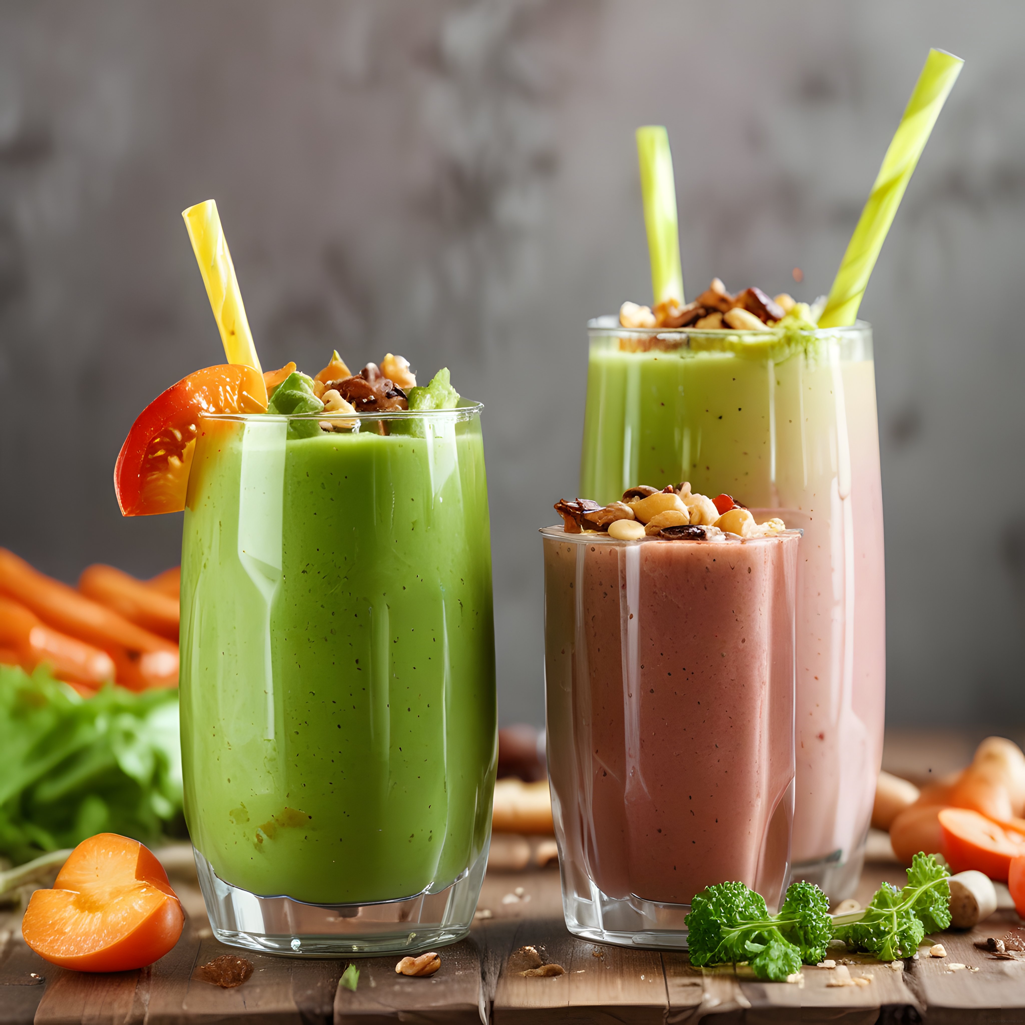 Ahşap Sunumlu Cevizli Yeşil Smoothie ve Meyve Suları: Sağlıklı Tarifler