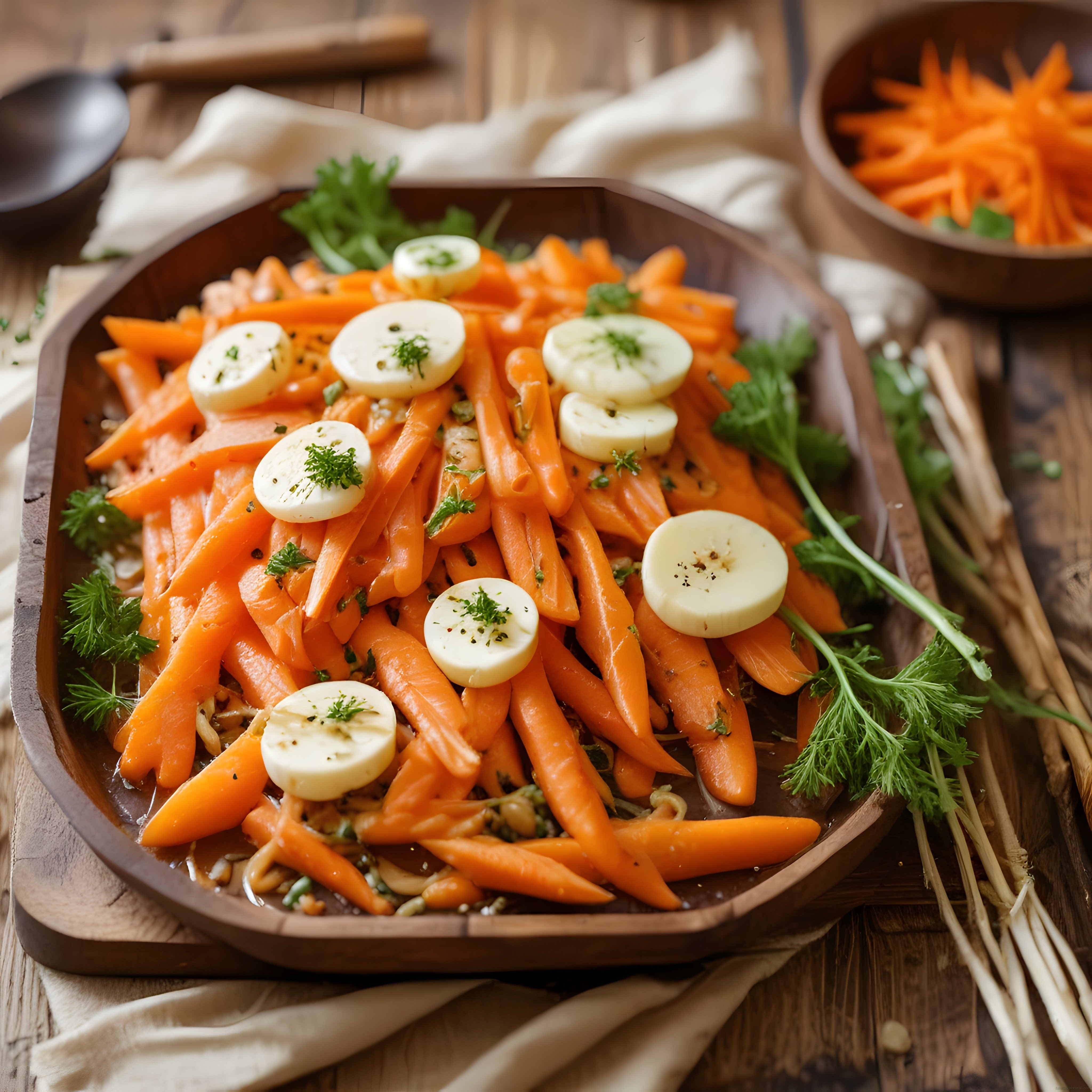 Ahşap Sunumlu Taze Havuç Salatası ve Yumurtalı Pratik Yemek Tarifi