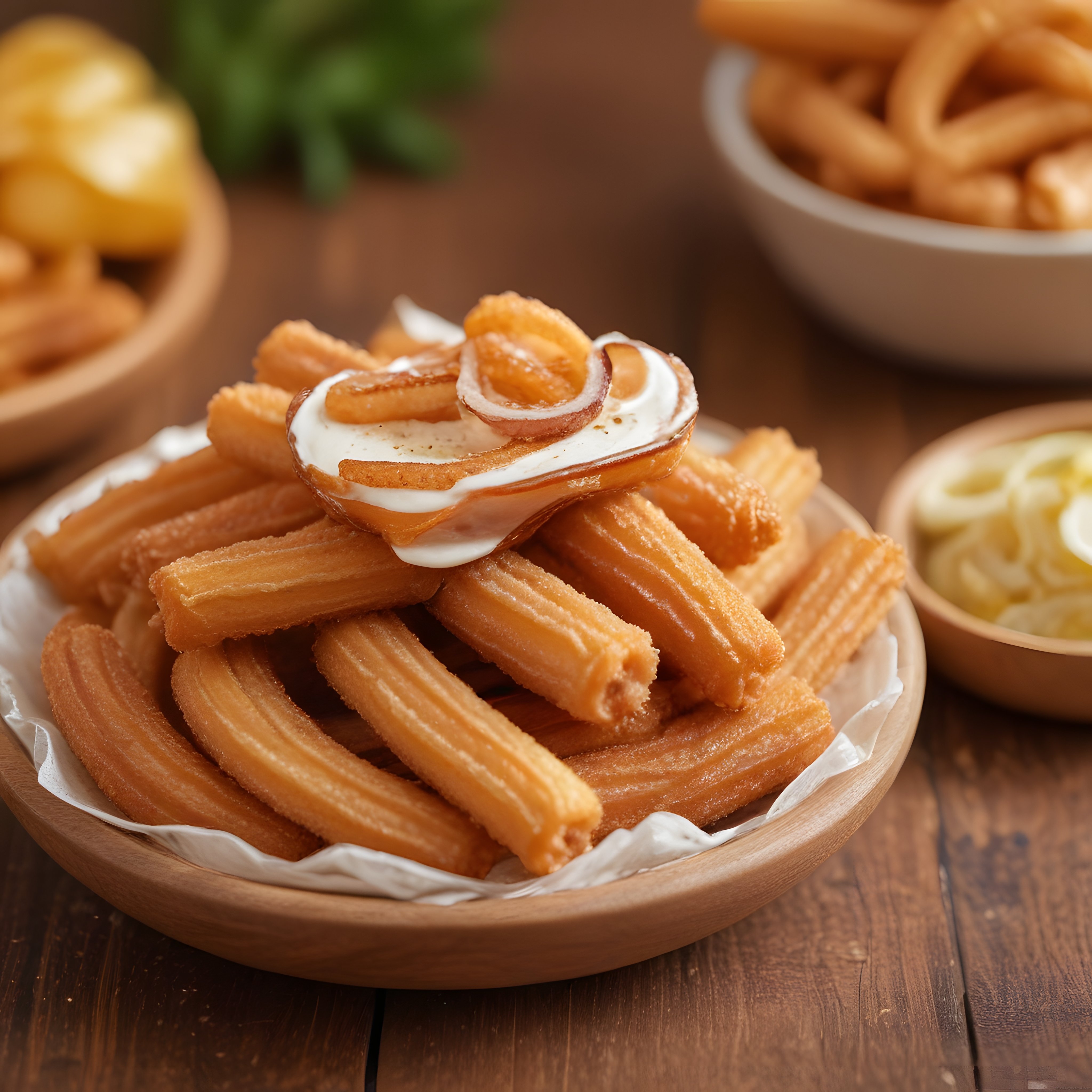 Ahşap Tabakta Churros: Krema ve Kızarmış Halkalarla Rustik Sunum