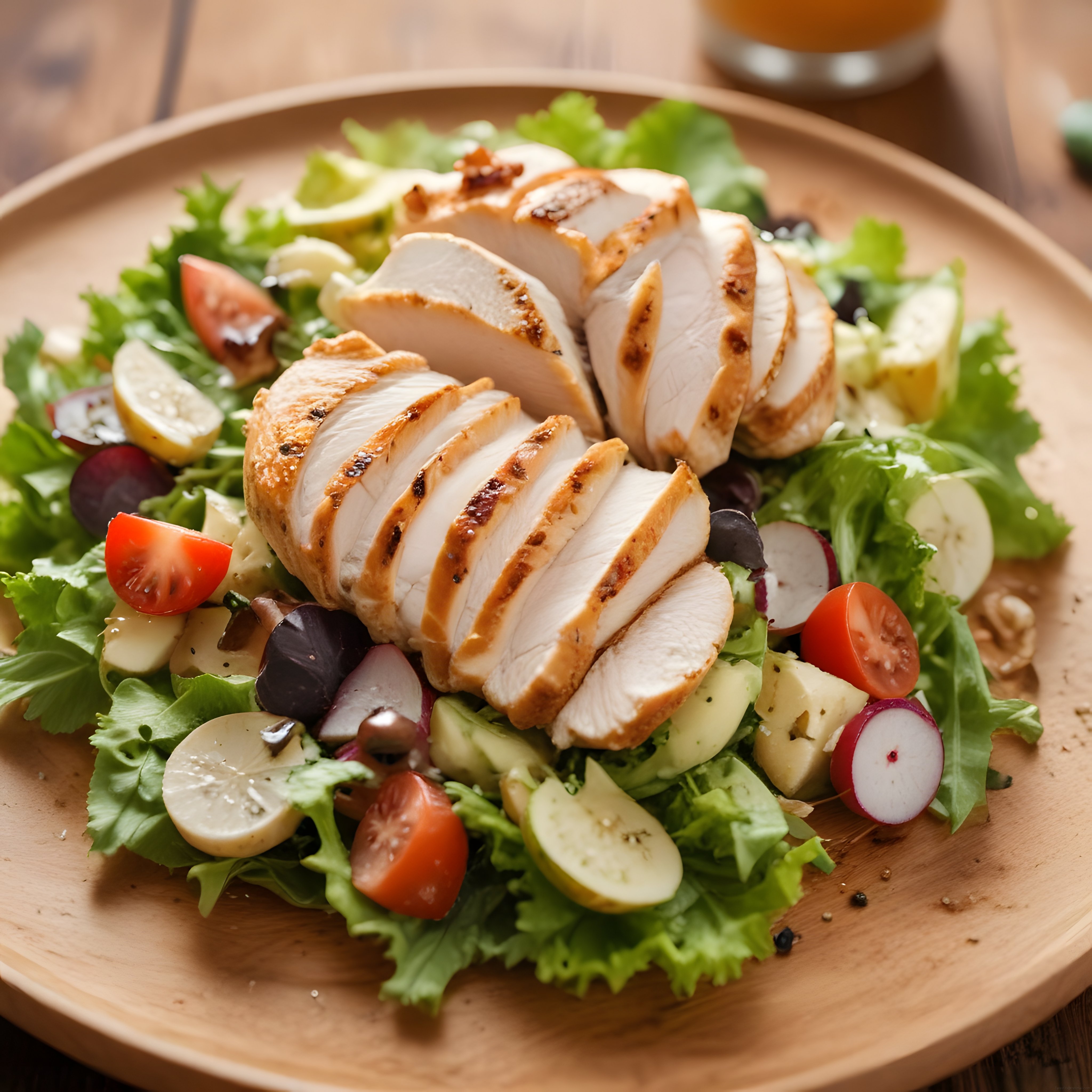 Ahşap Tabakta Izgara Tavuklu Protein Salatası ve Sağlıklı Sunum