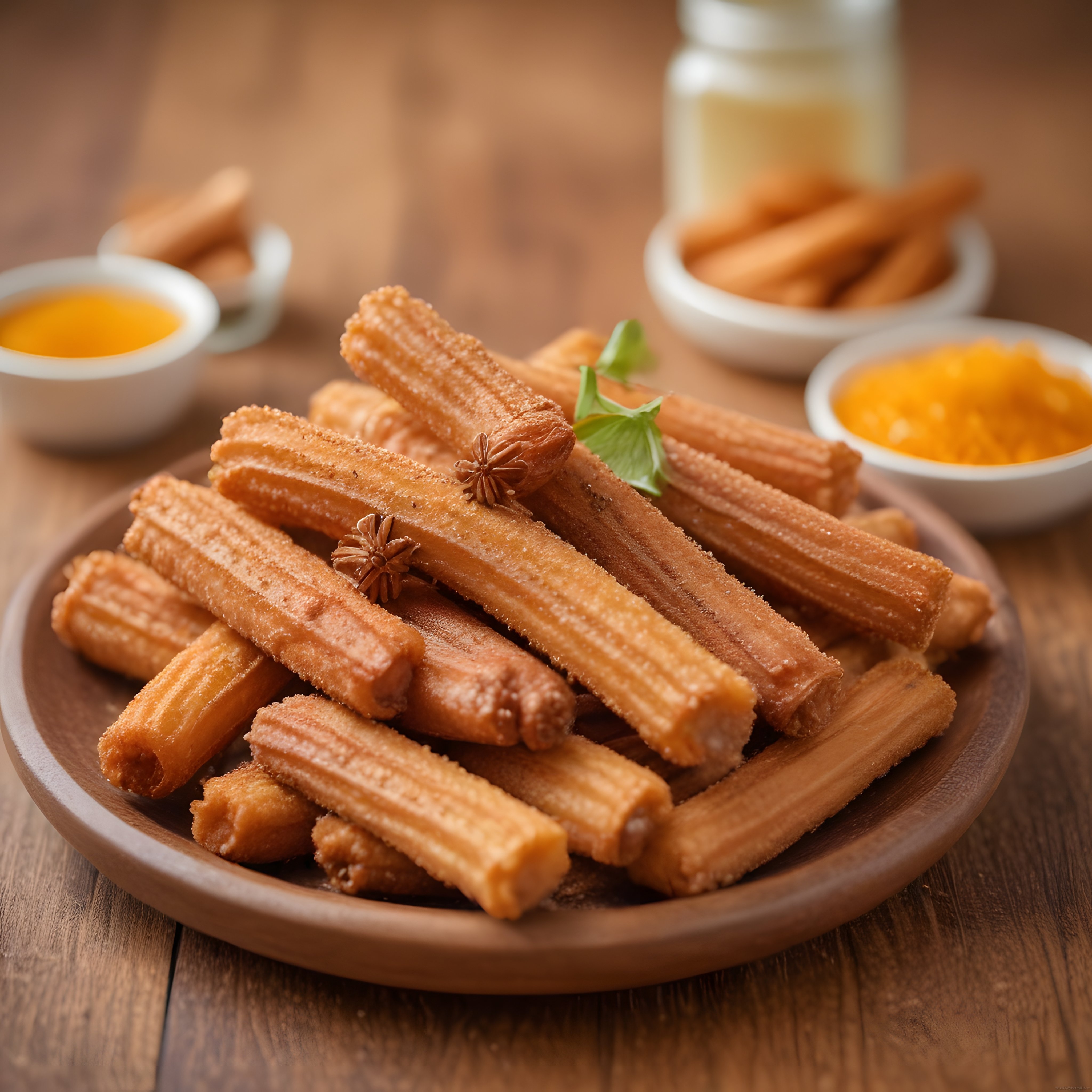 Ahşap Tabakta Tarçınlı Churros ve Karamel Sosuyla Lezzetli Tatlı Sunumu
