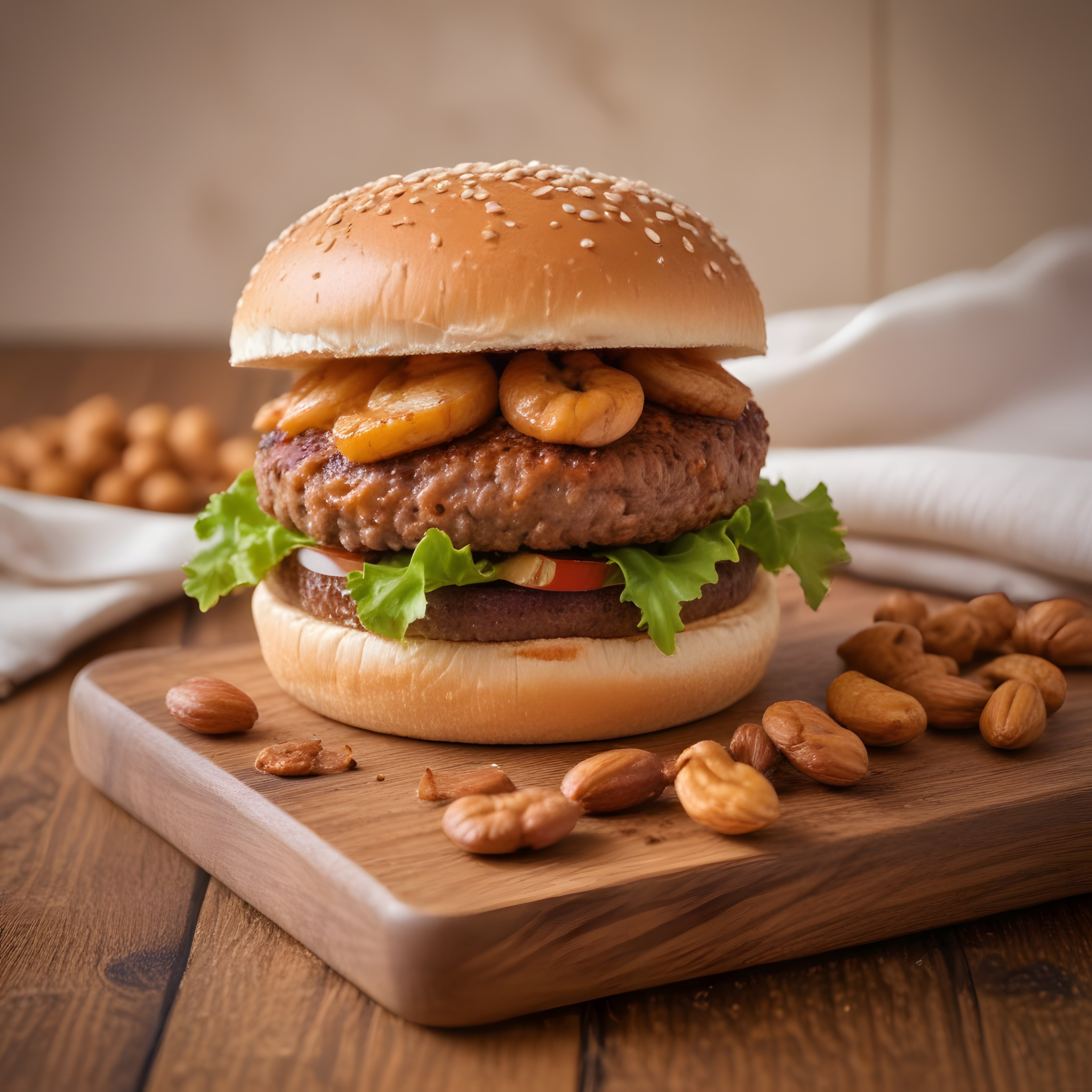 Ahşap Tahta Üzerinde Kaju ve Bademli Nefis Hamburger Tarifi