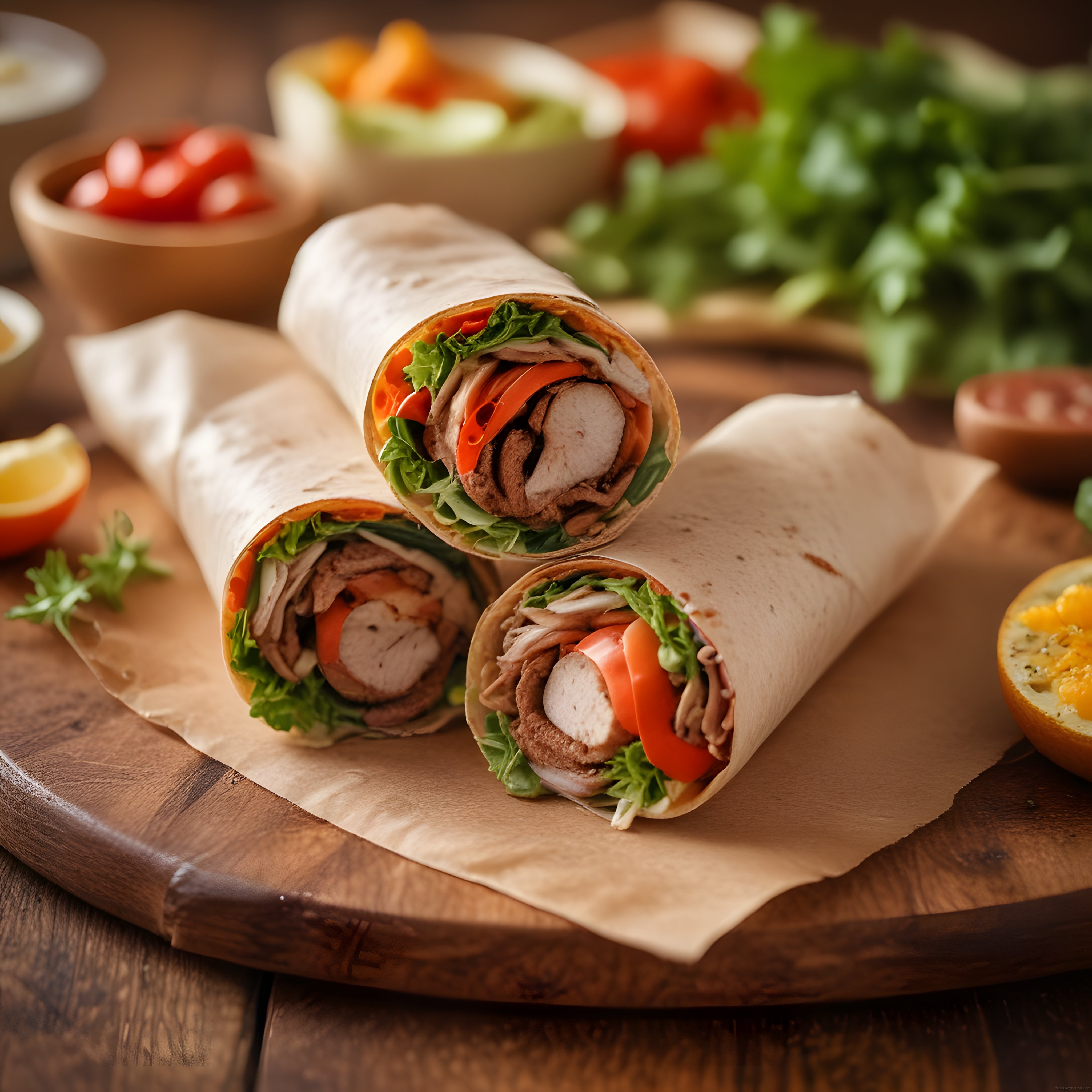 Ahşap Tahta Üzerinde Taze Sebzelerle Dolu Tavuklu Wrap Tarifi