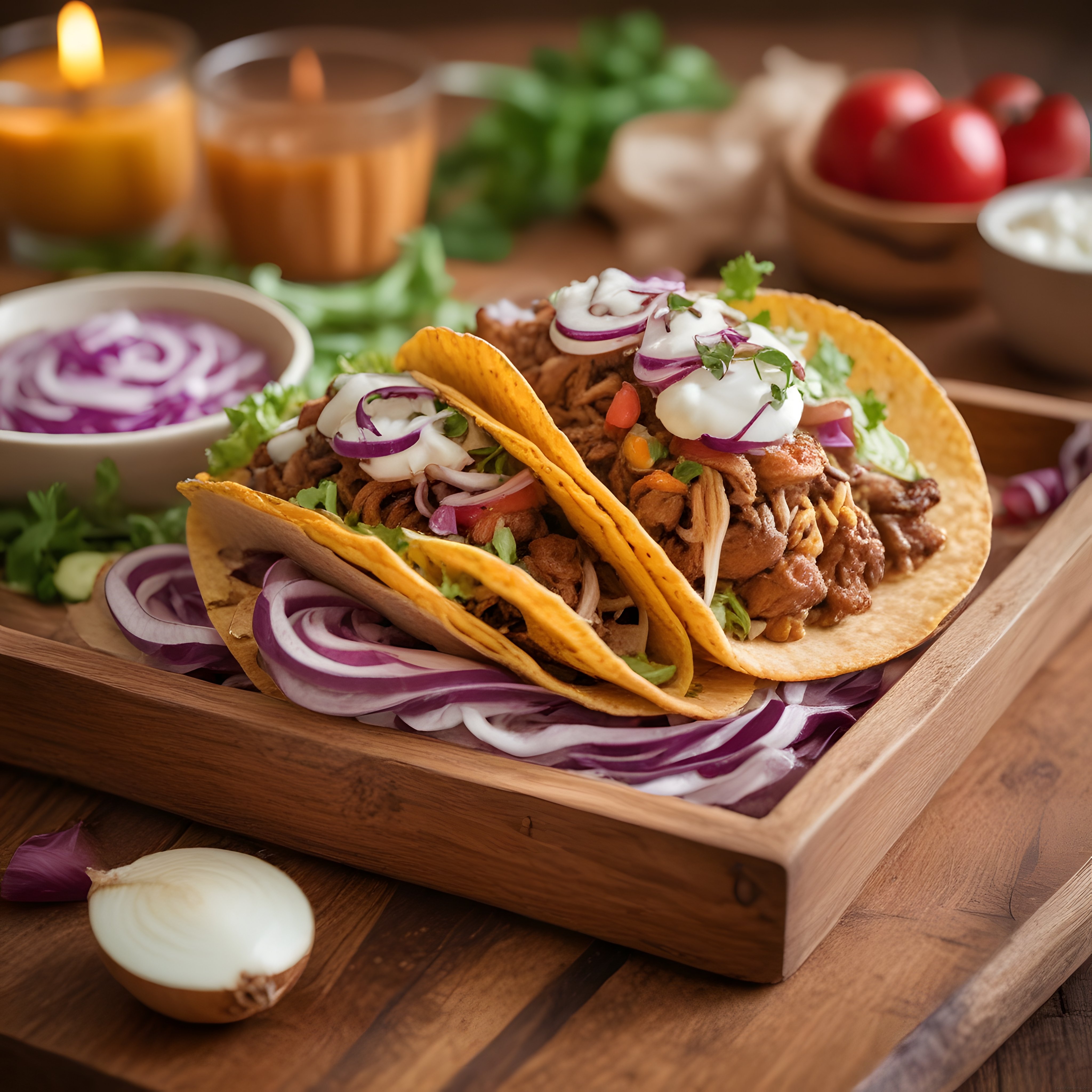 Ahşap Tepsi Üzerinde Özenle Hazırlanmış Geleneksel Meksika Tacos Sunumu