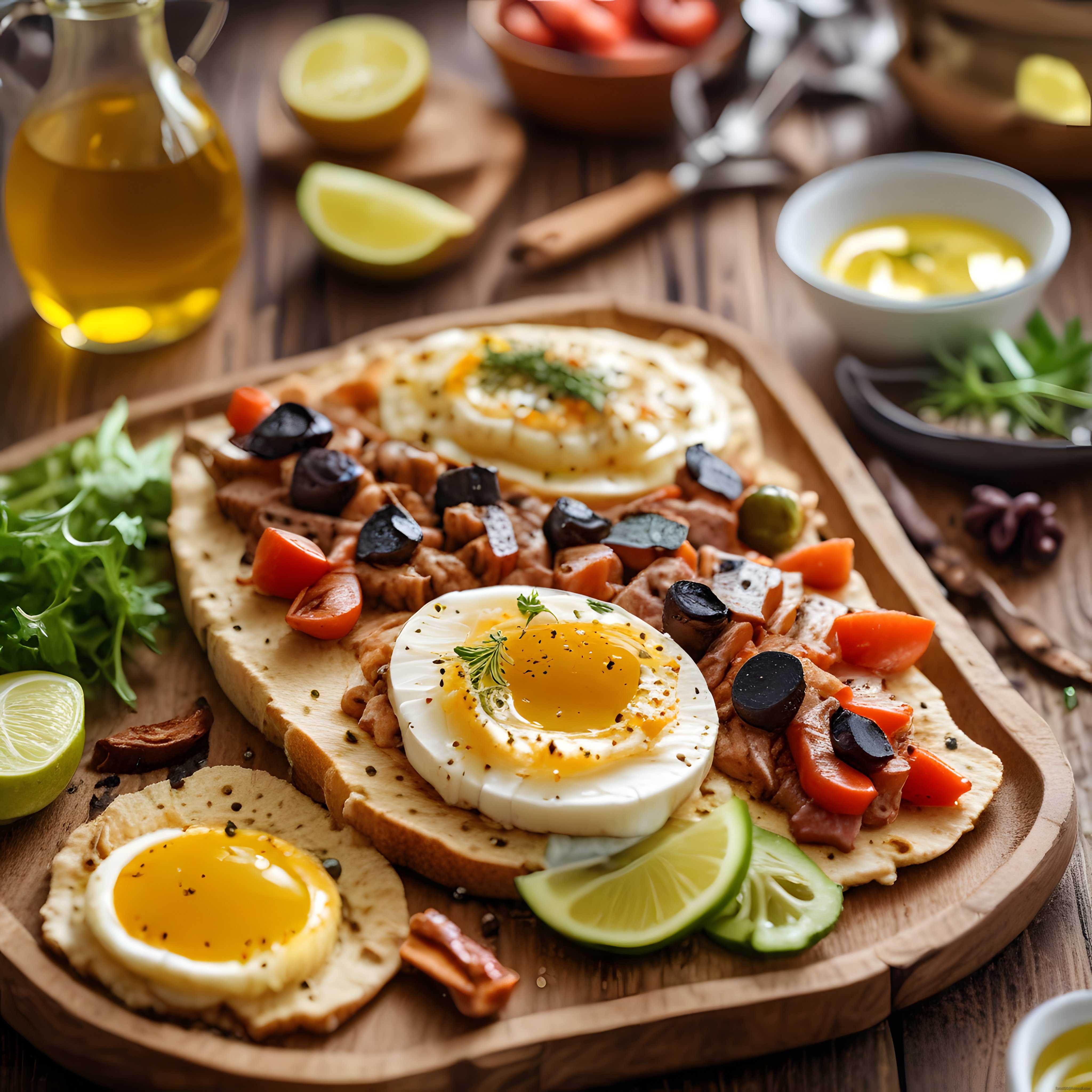 Ahşap Tepsi Üzerinde Zengin Kahvaltı Sunumu ve Yumuşak Yumurta
