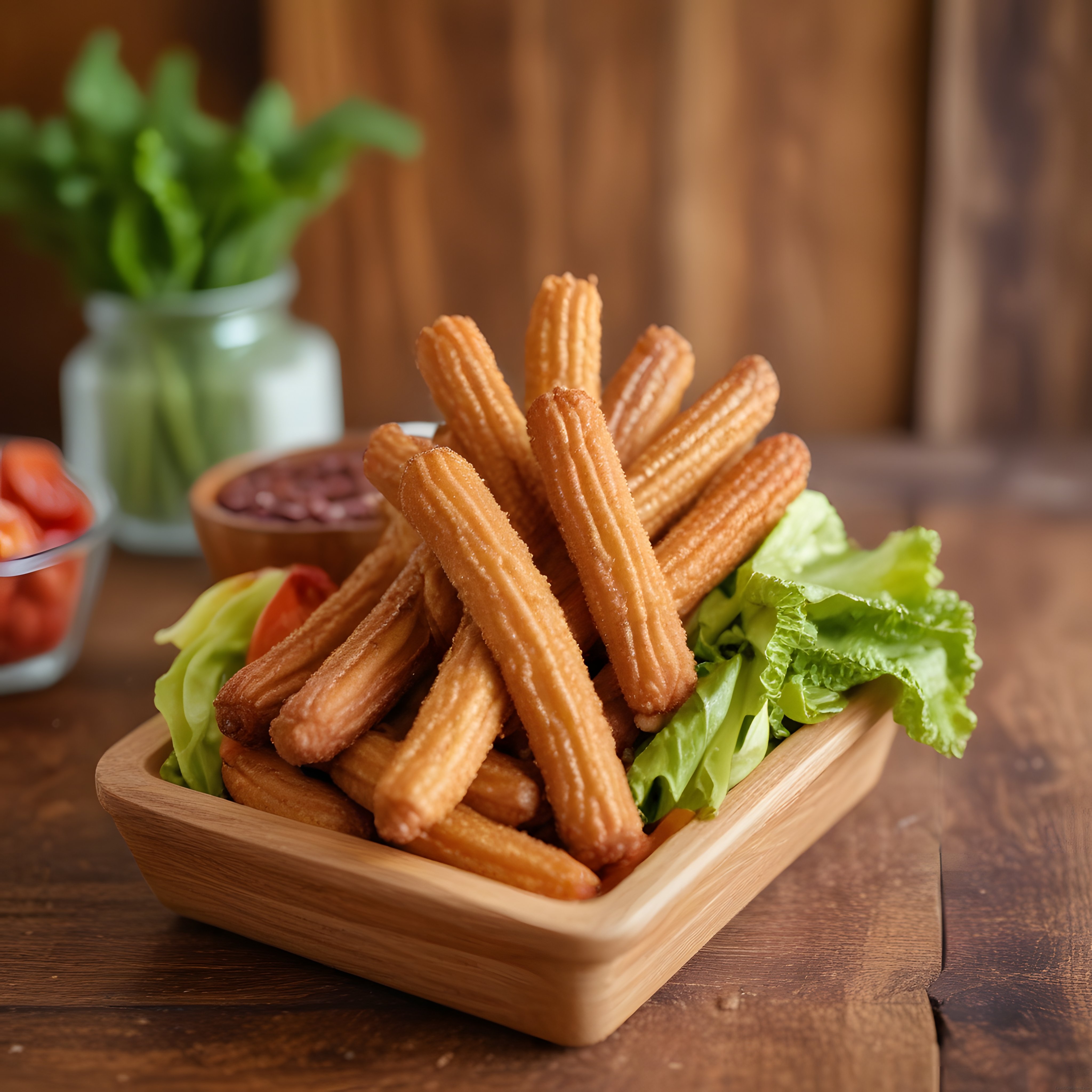 Ahşap Tepside Çıtır Churros ve Çikolata Sosu: İspanyol Tatlı Keyfi