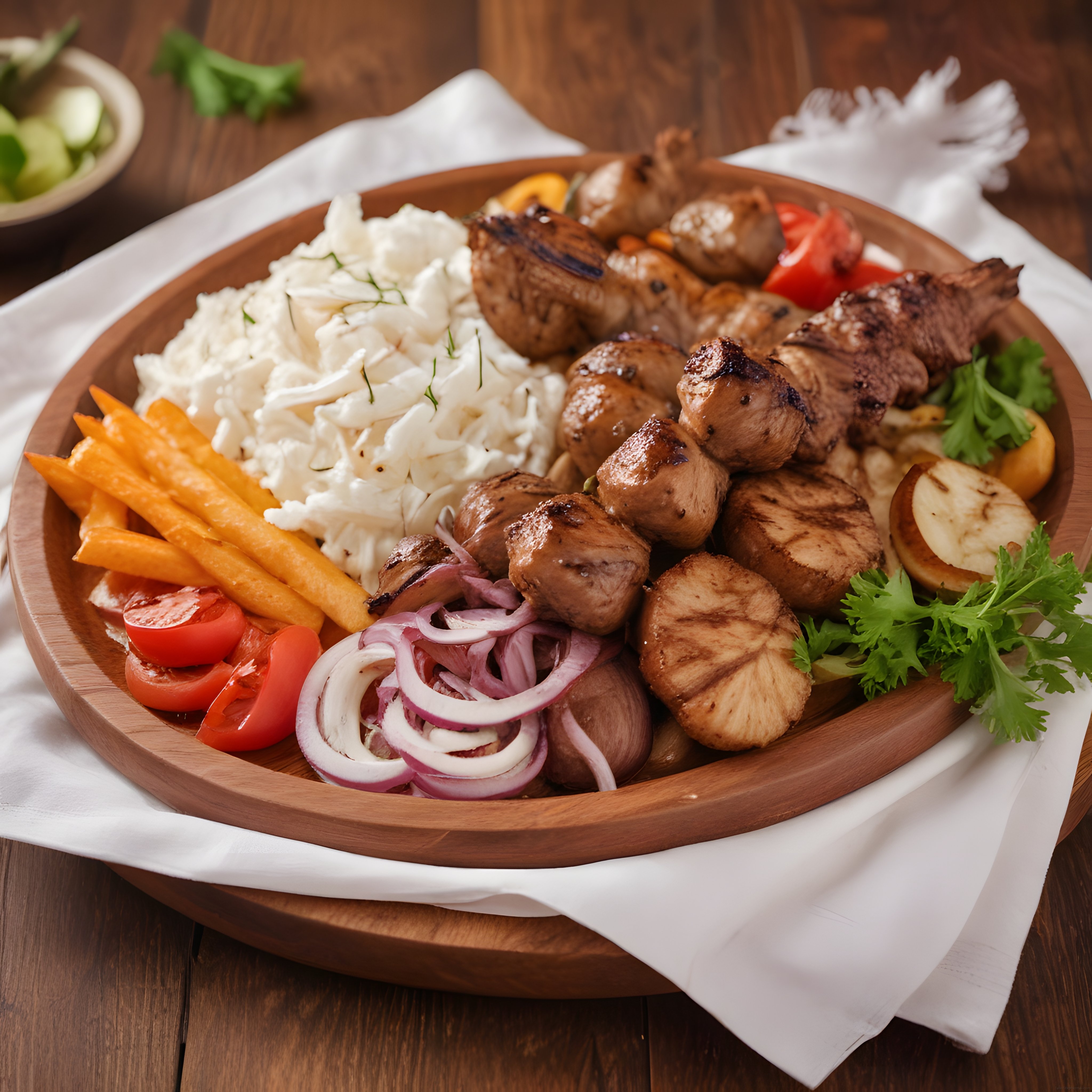 Ahşap Tepside Karışık Izgara Keyfi: Et, Sebze ve Salata ile Davetkâr Sunum