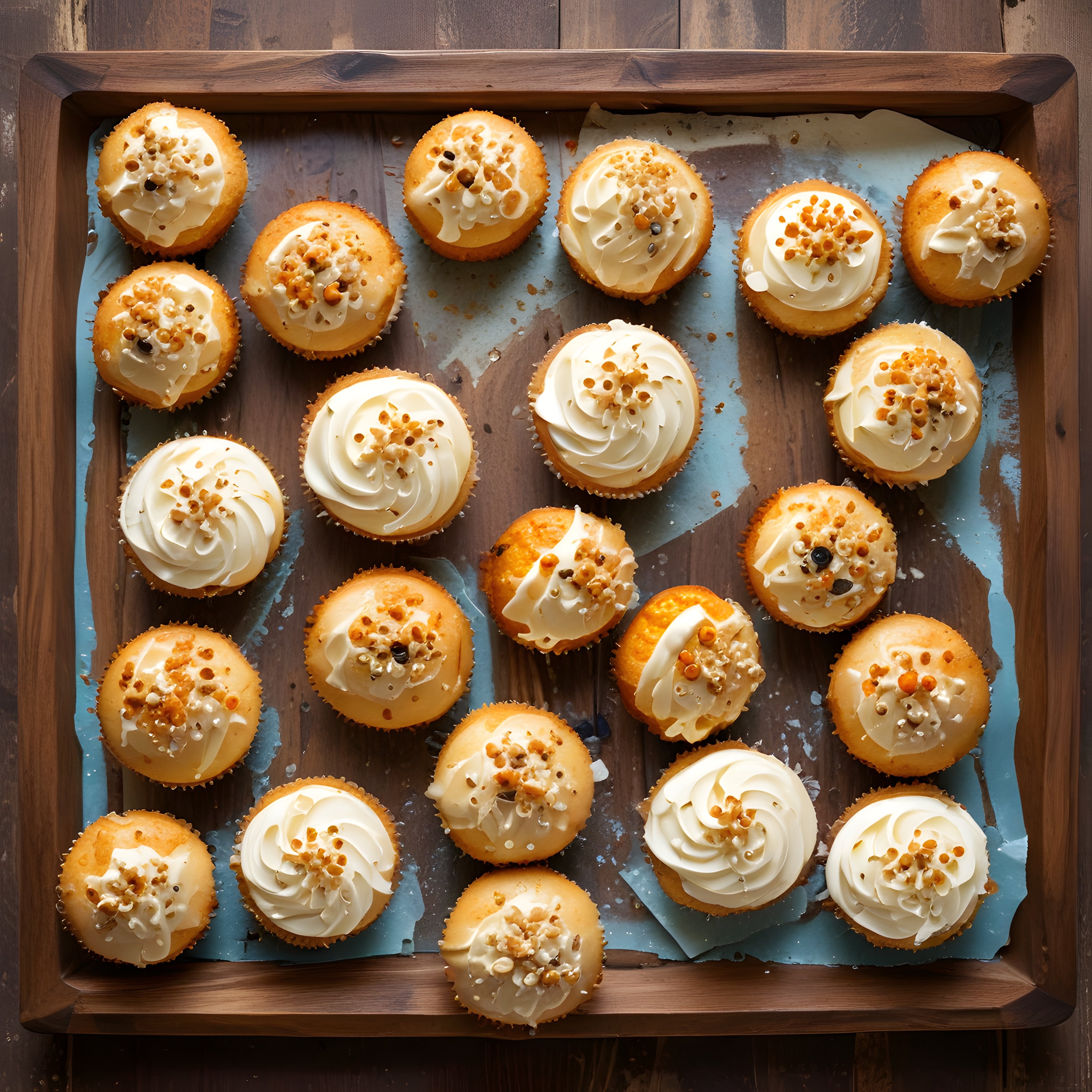 Ahşap Tepside Kremalı ve Fındık Kırıntılı Taptaze Cupcake Koleksiyonu