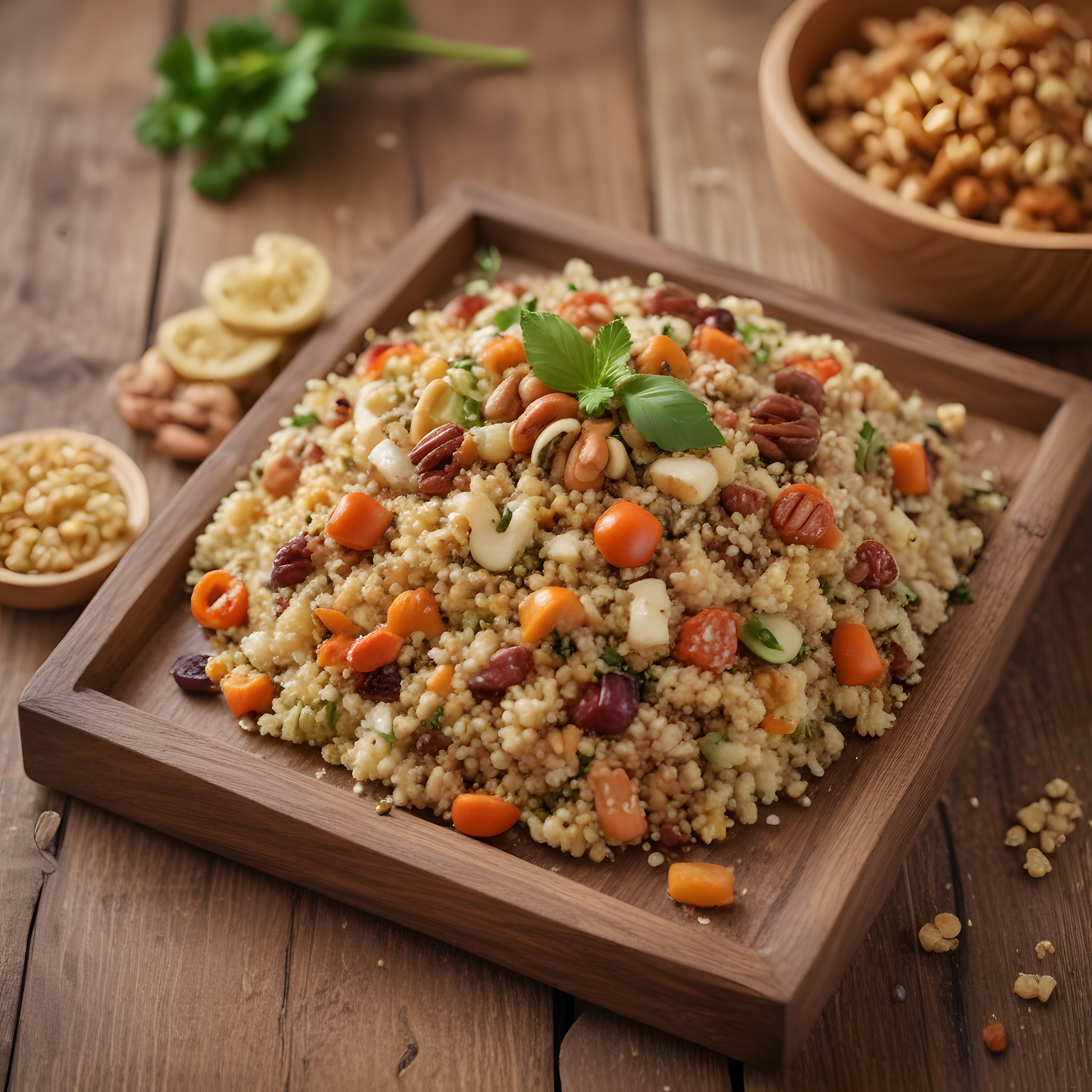 Ahşap Tepside Nefis Kuskus Salatası: Cevizli Fındıklı ve Taze Otlu Tarif
