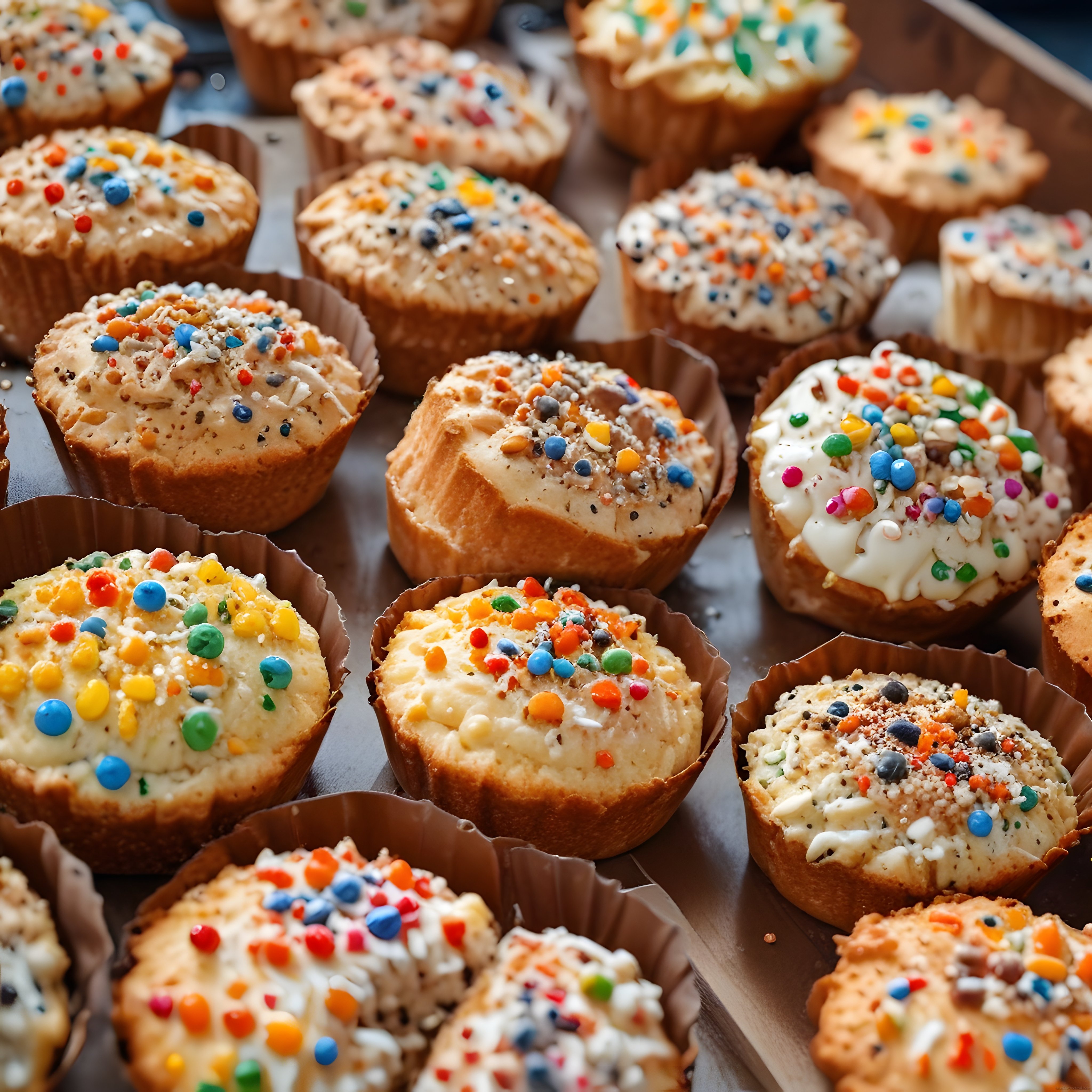Ahşap Tepside Sunulan Renkli Boncuklu Süslenmiş Mini Kek Muffinler