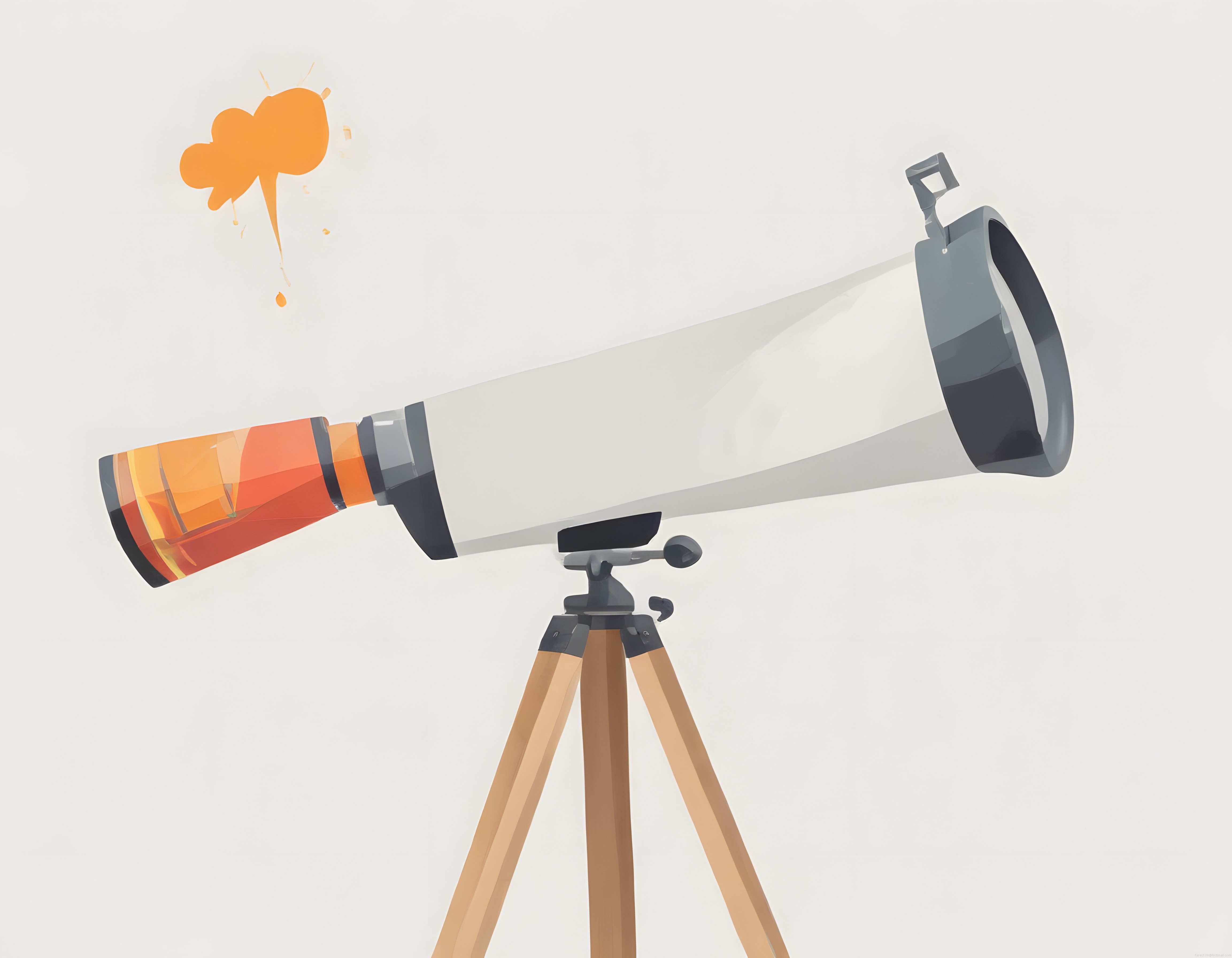 Ahşap Tripod Üzerinde Şeffaf Gövdeli Teleskop ve Parlayan Yıldız Dekoratif Çizim