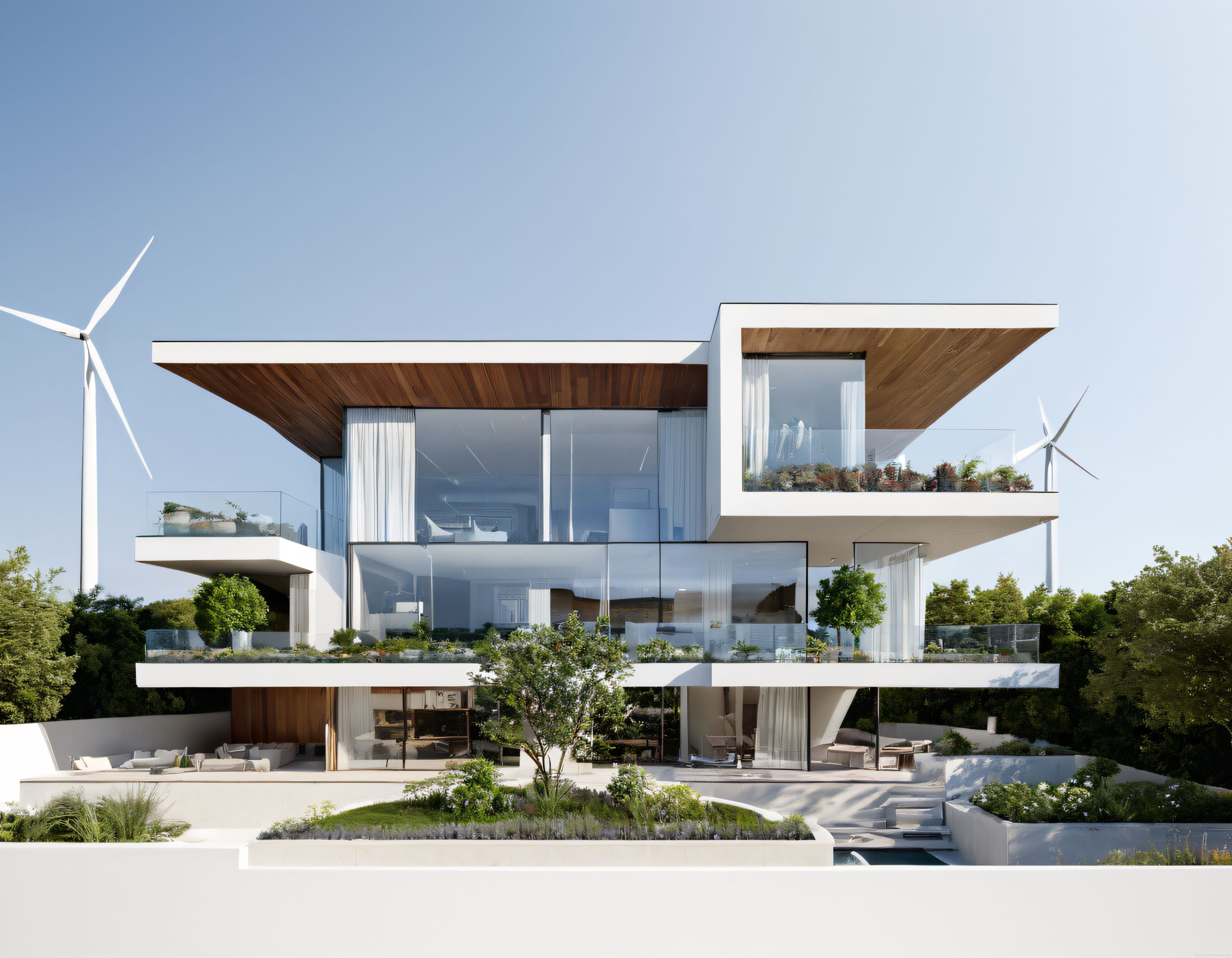 Ahşap ve Cam Detaylı Modern Villa ile Sürdürülebilir Rüzgar Enerjisi
