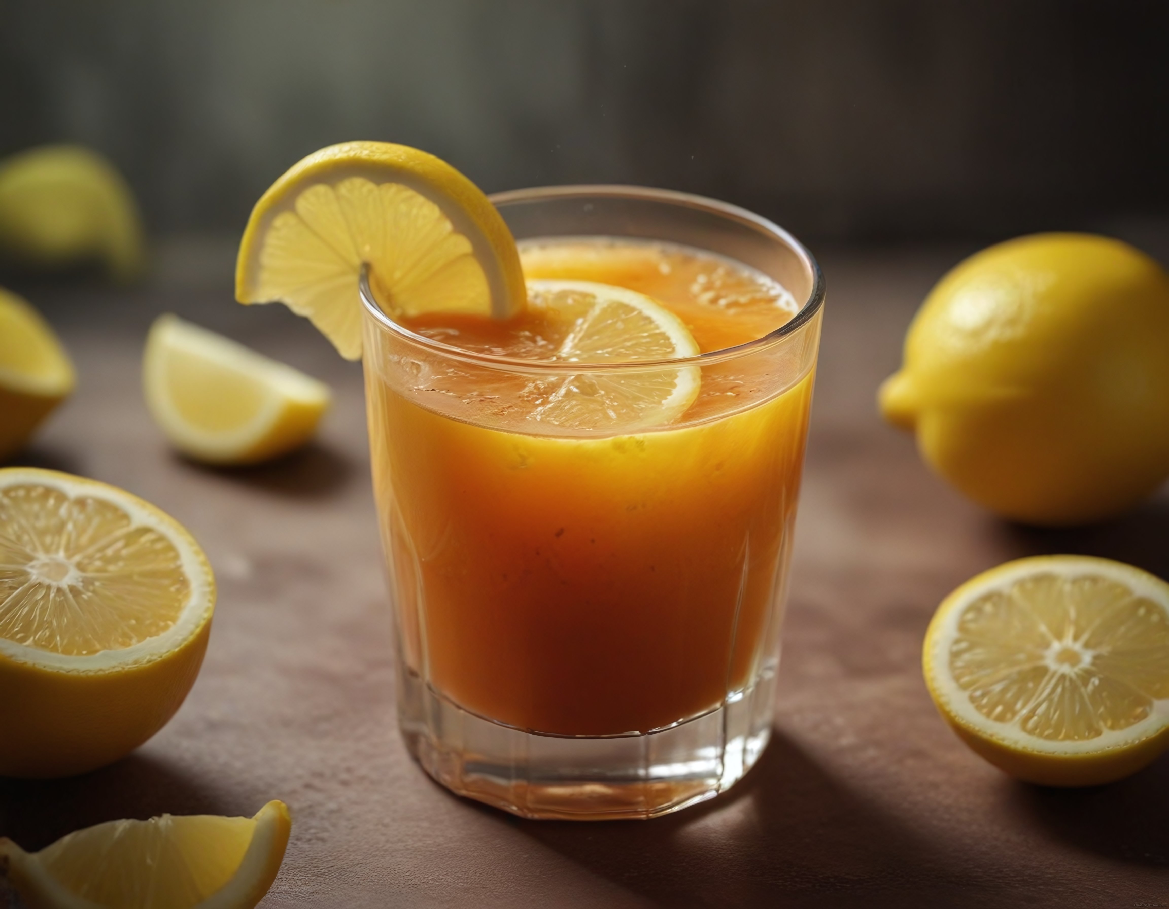 Ahşap Zeminde Buzlu Limonlu Serinletici İçecek ve Taze Limon Dilimleri