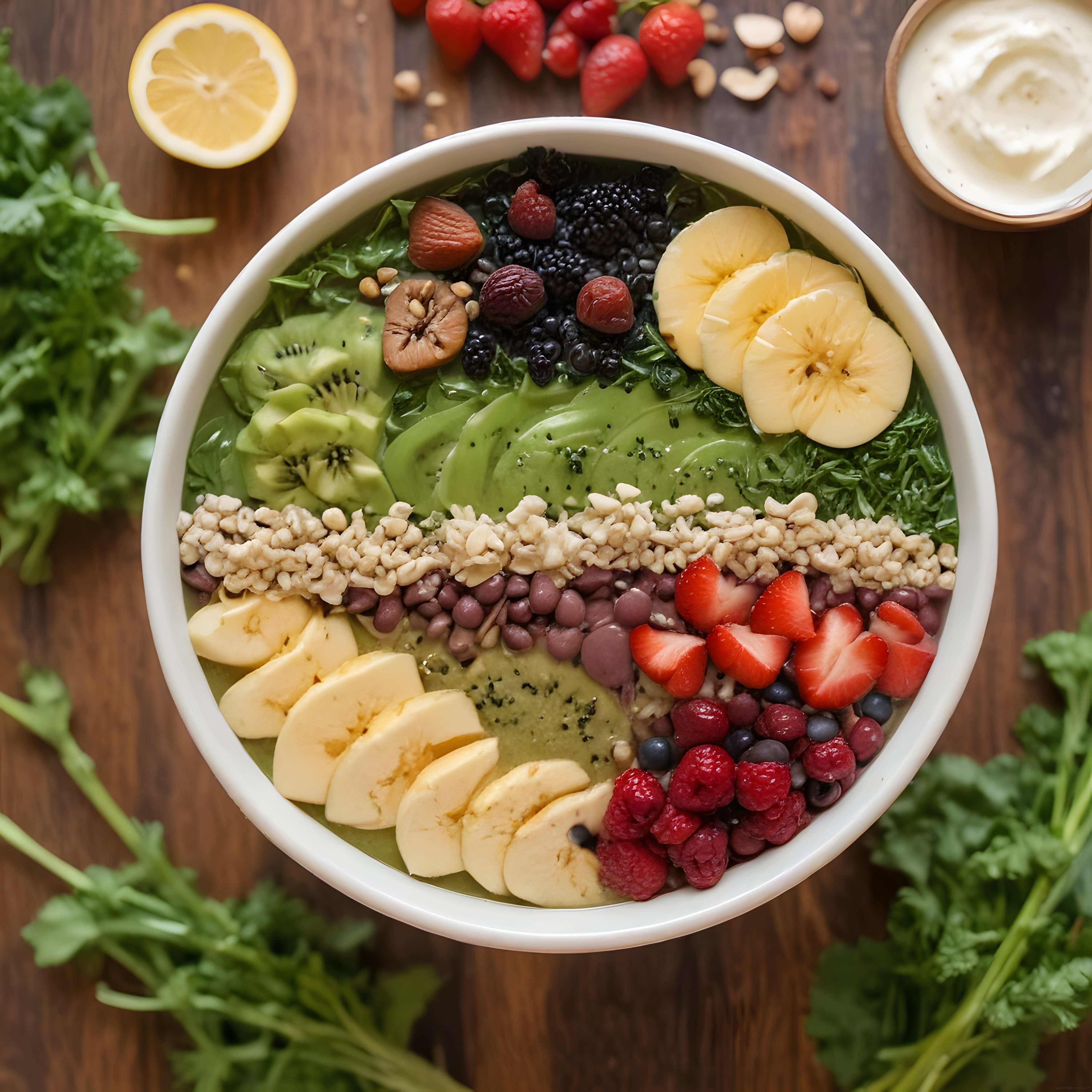 Ahududulu muzlu ve avokadolu renkli smoothie bowl kahvaltı önerisi