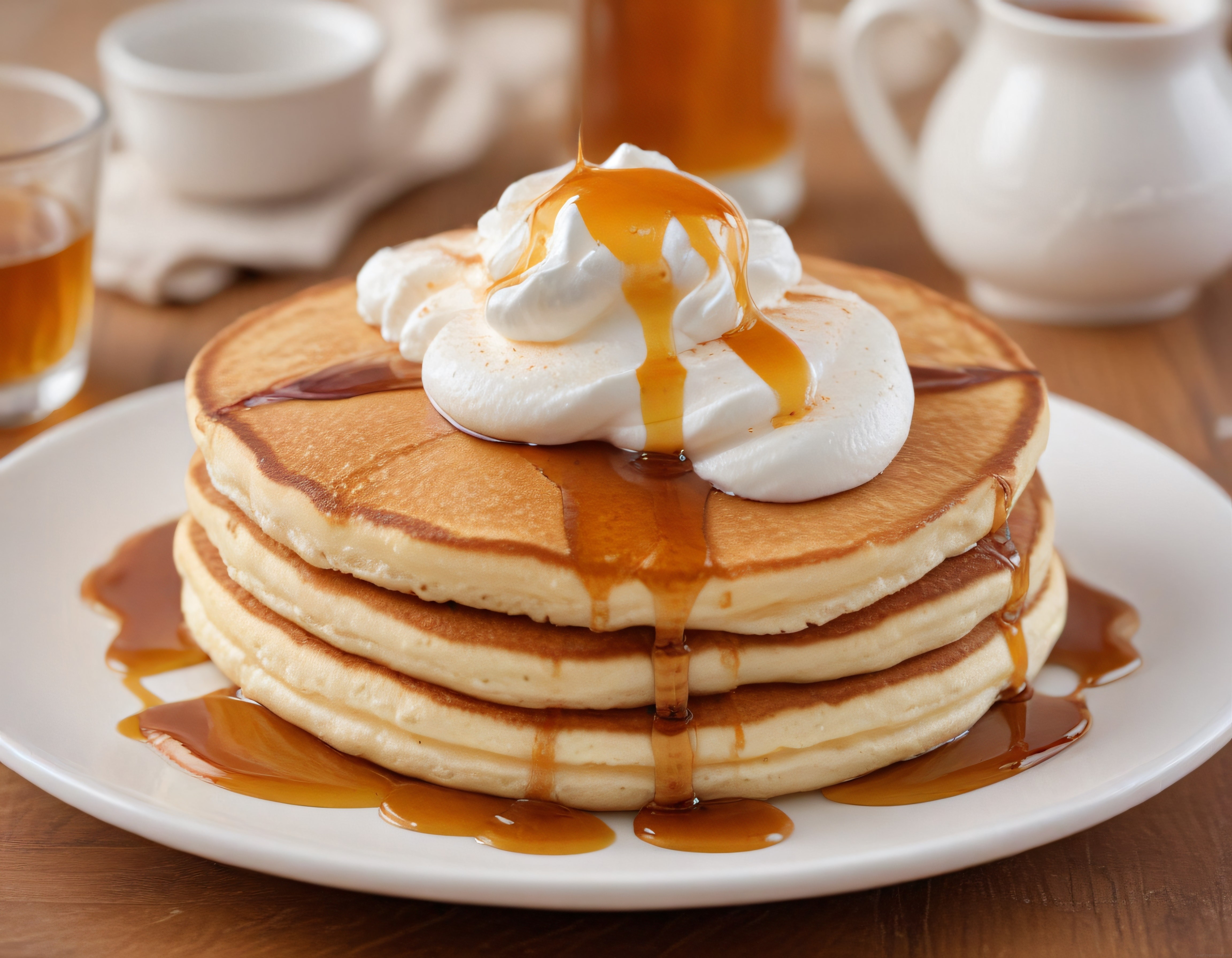 Akçaağaç Şurubu ve Krem Şantili Ev Yapımı Pancake Kahvaltı Tabağı