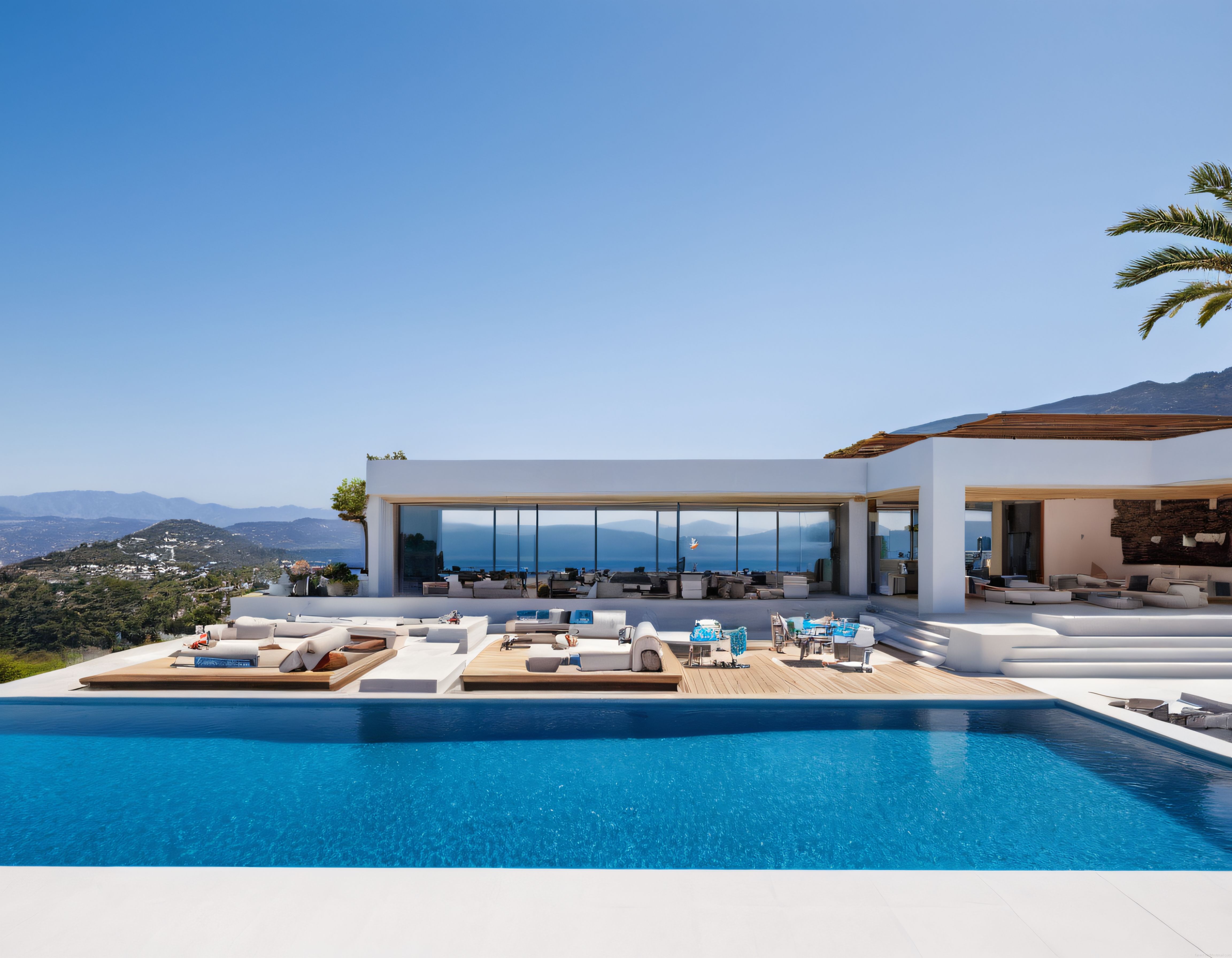 Akdeniz Stili Lüks Villa, Sonsuzluk Havuzu ve Panoramik Dağ Manzarası