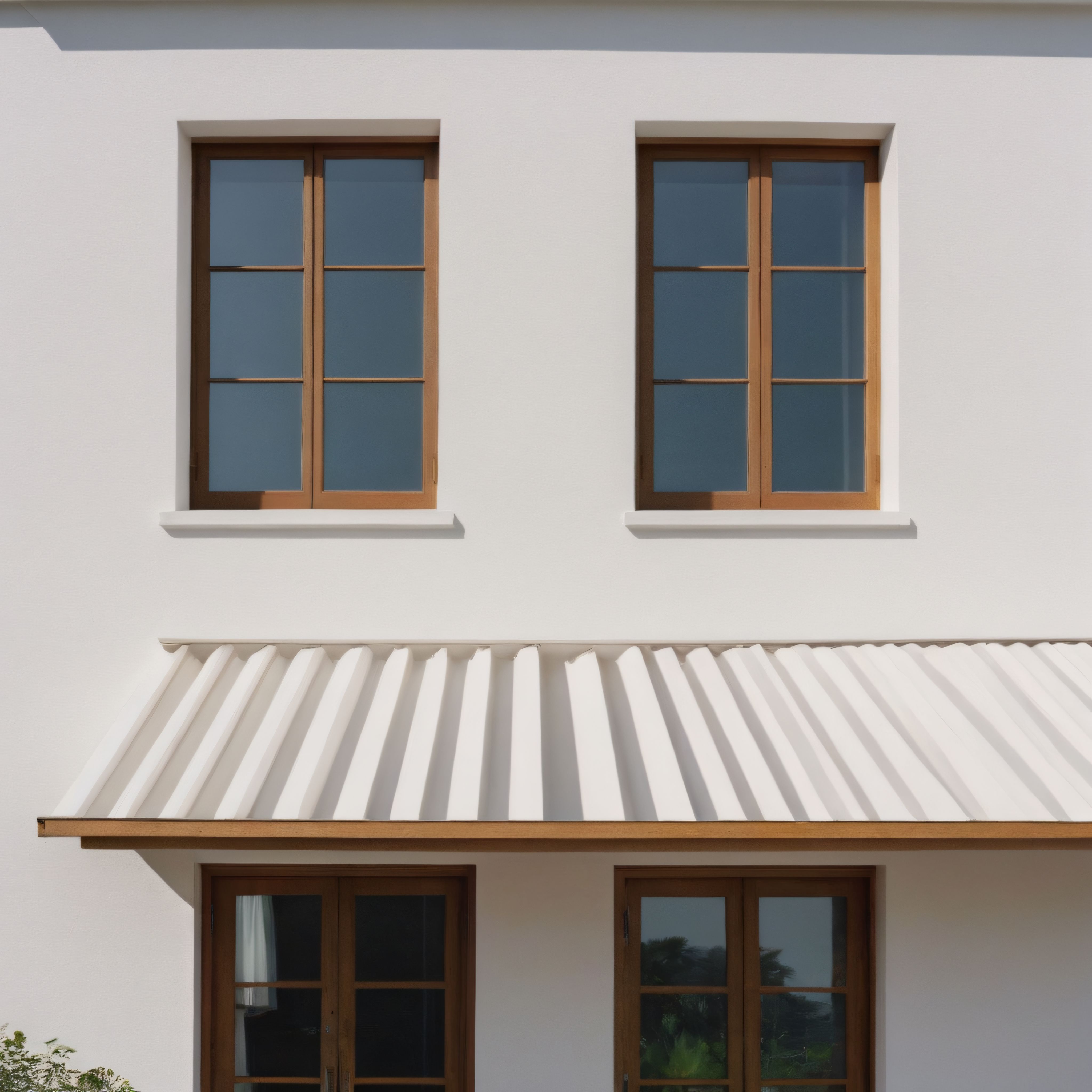 Akdeniz Stili Minimalist Bina Cephesi ve Doğal Ahşap Pencere Detayları