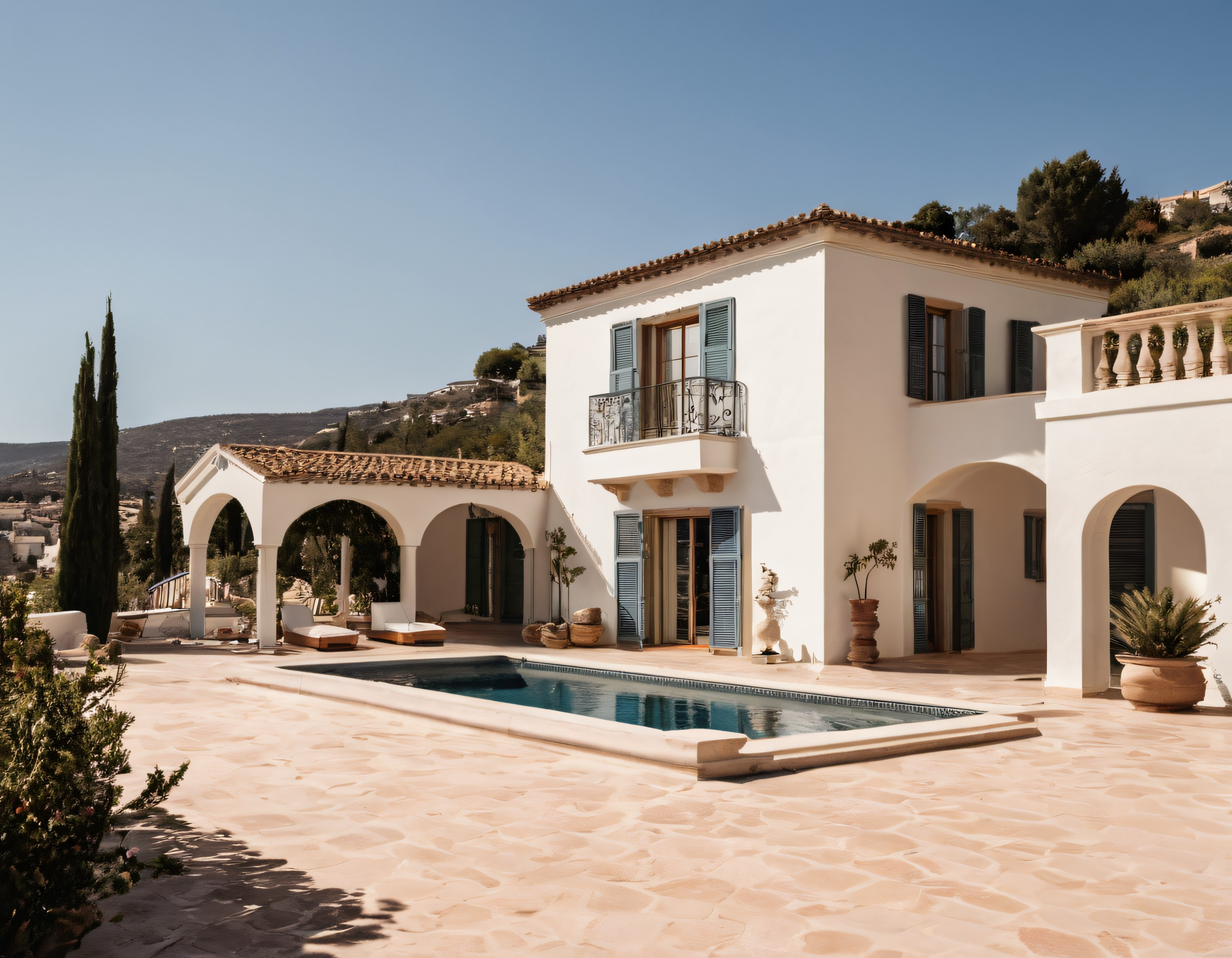 Akdeniz Tarzı Lüks Villa, Özel Havuz ve Panoramik Dağ Manzarası Eşliğinde