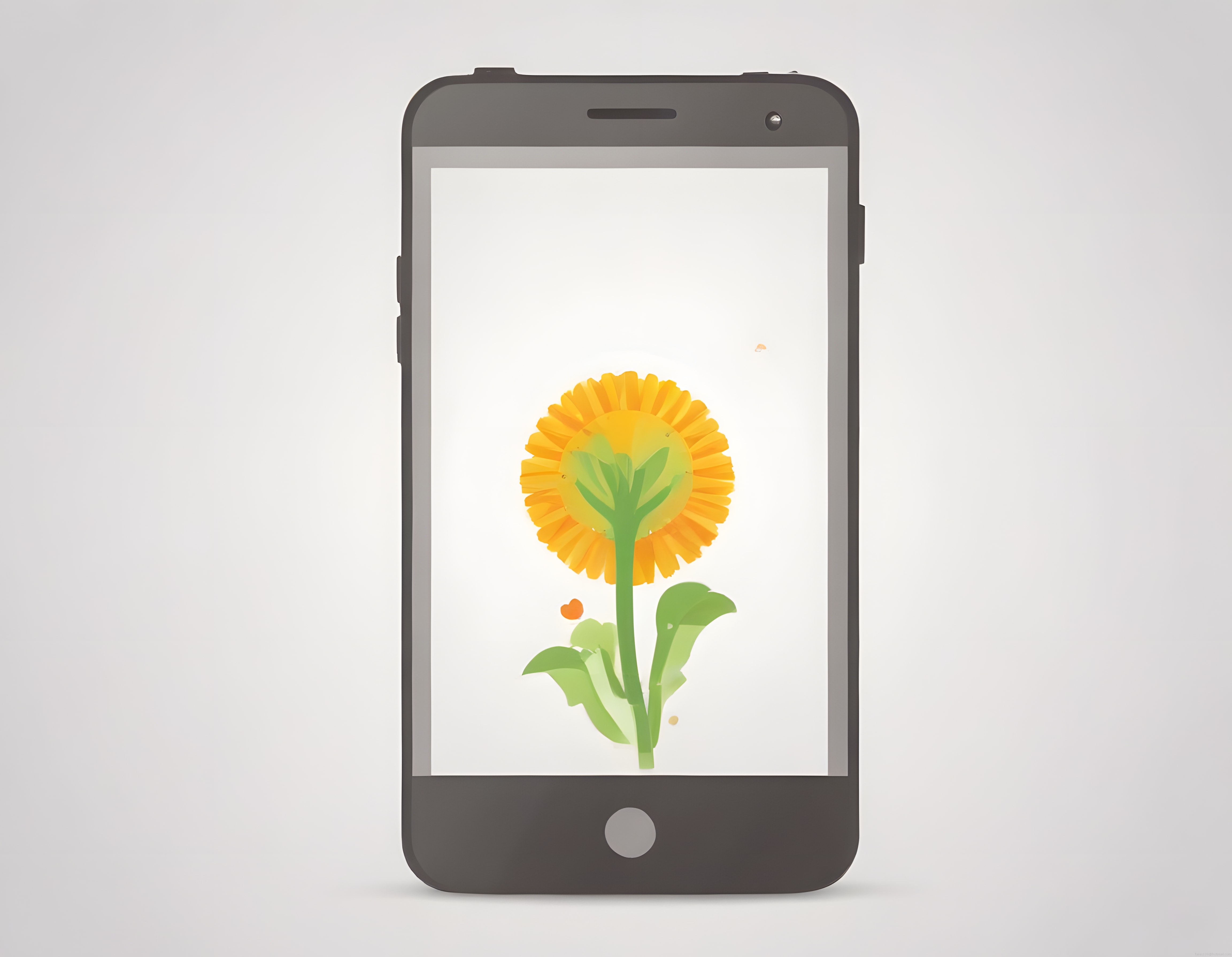 Akıllı Telefon Ekranında Minimal Suluboya Ayçiçeği Dijital Çizim