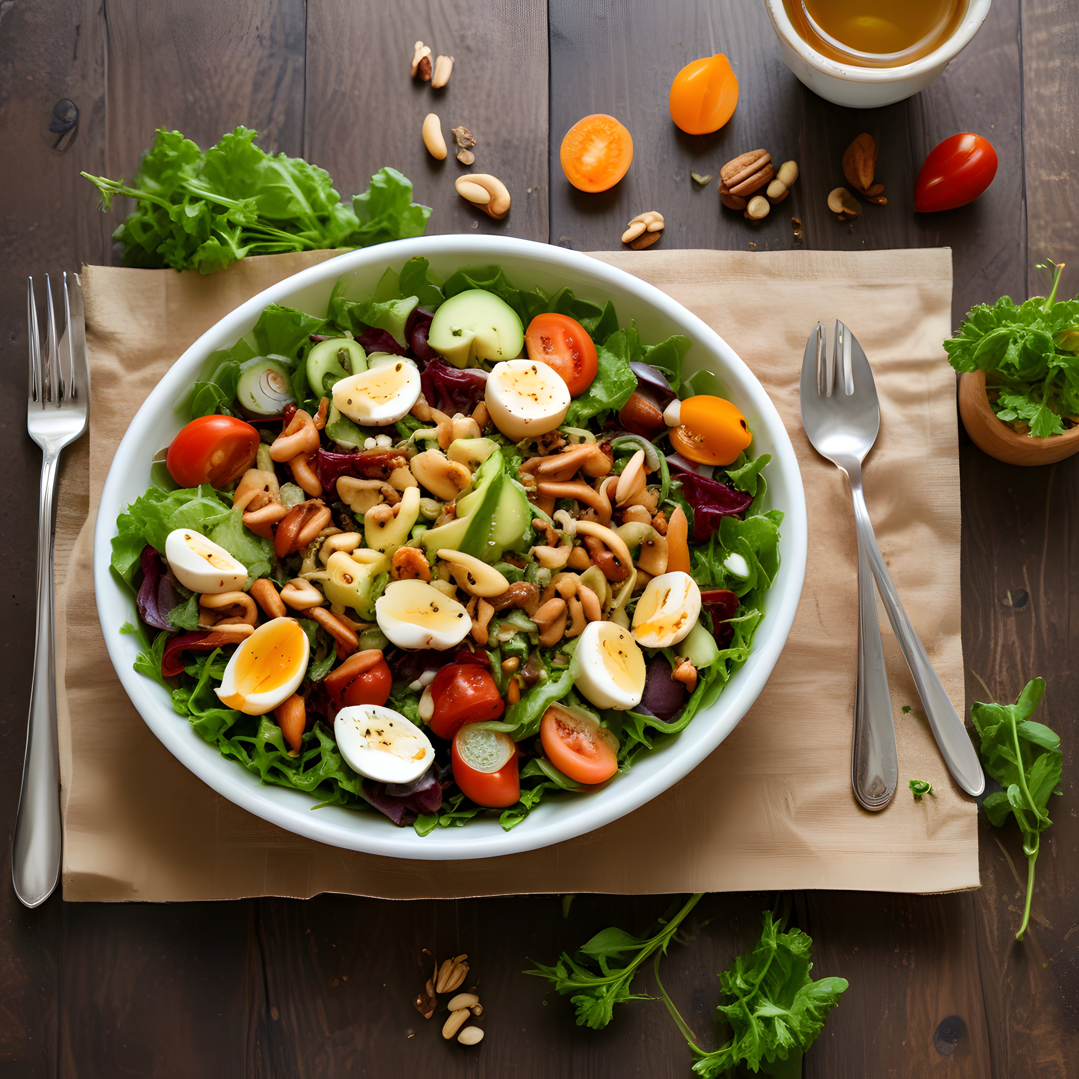 Akşam Yemeğine Hazır Avokadolu ve Yumurtalı Sağlıklı Salata Tabağı