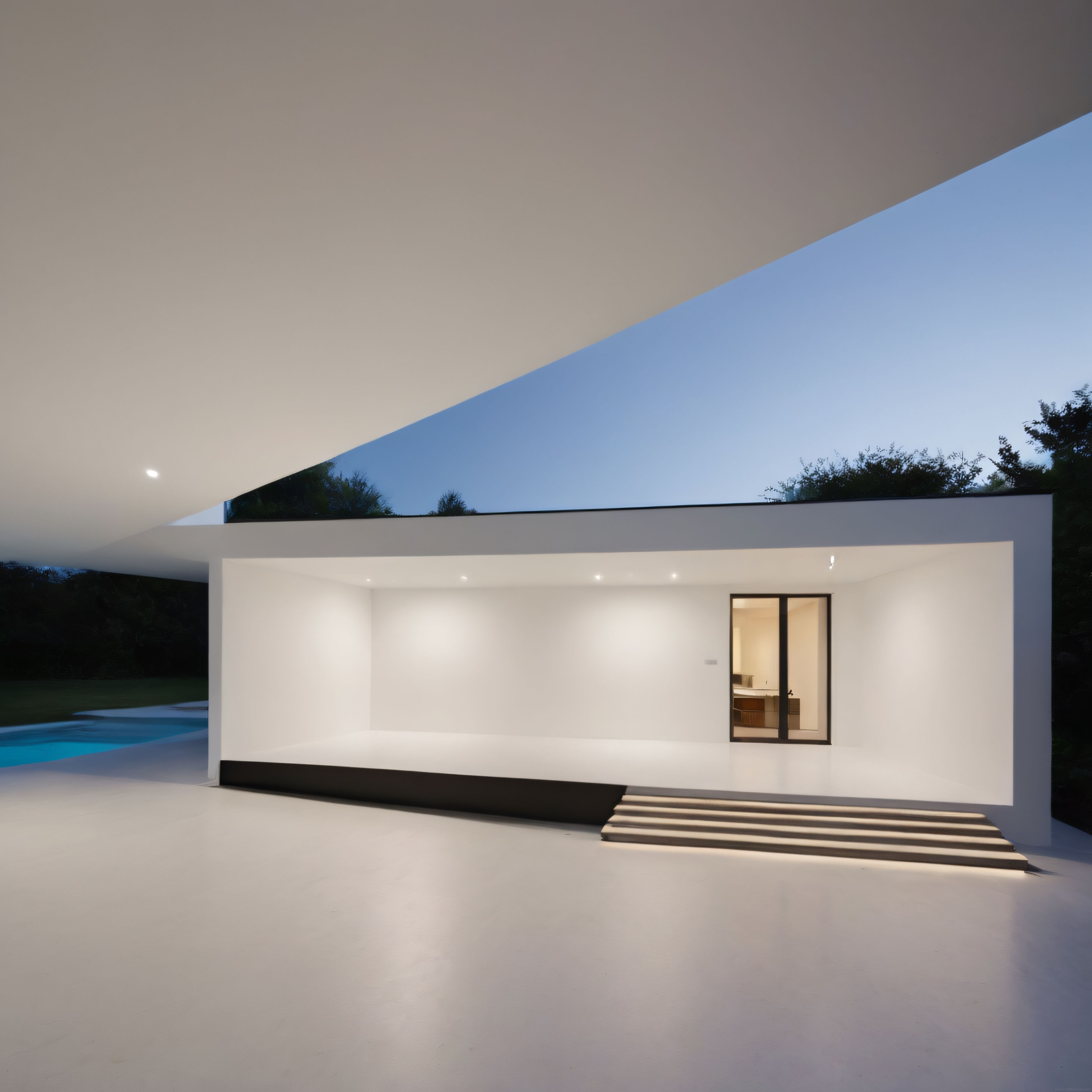 Alacakaranlıkta Geometrik Çizgileriyle Göz Kamaştıran Modern Mimari Villa
