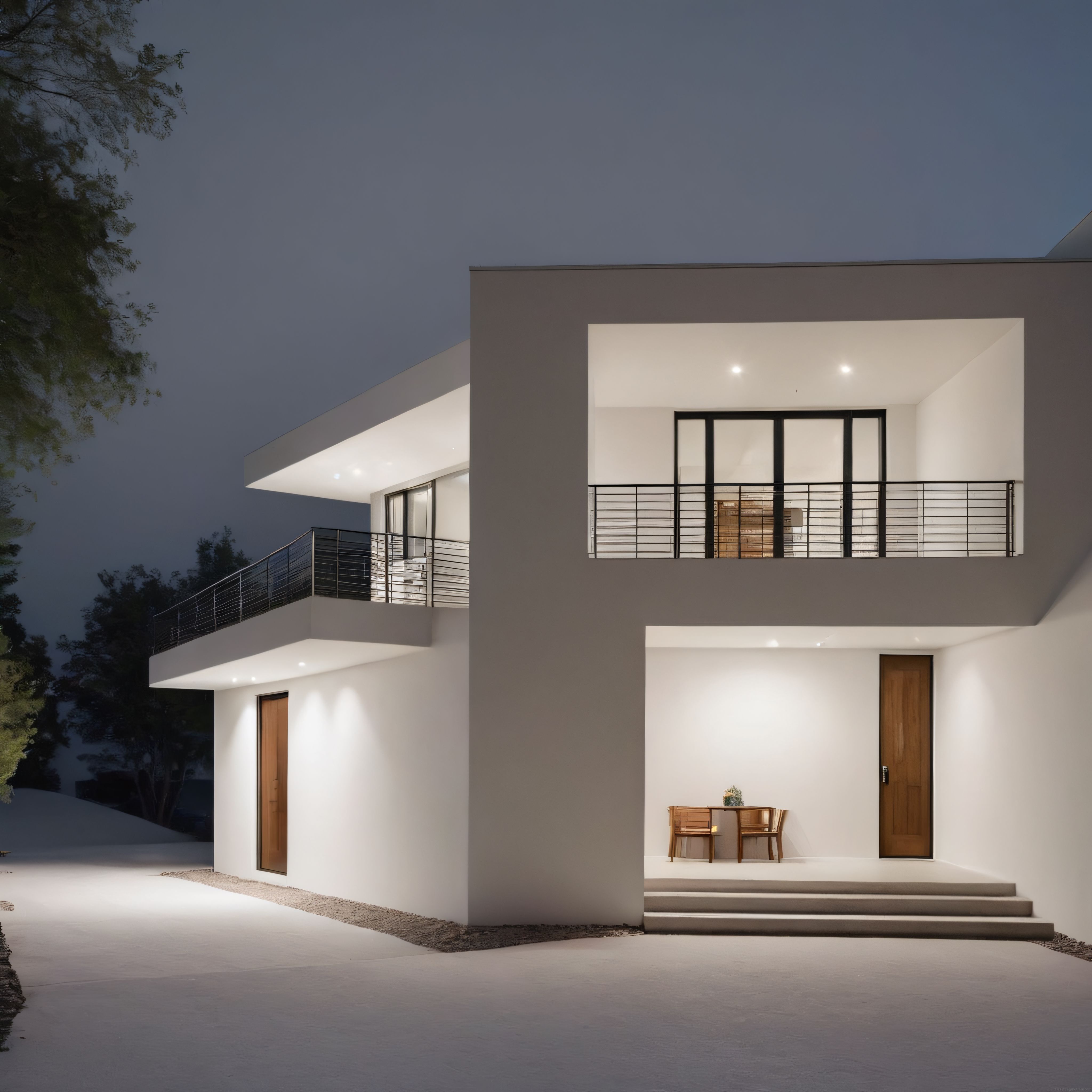 Alacakaranlıkta Modern ve Minimalist Villa Tasarımı ve Dış Cephe Aydınlatması