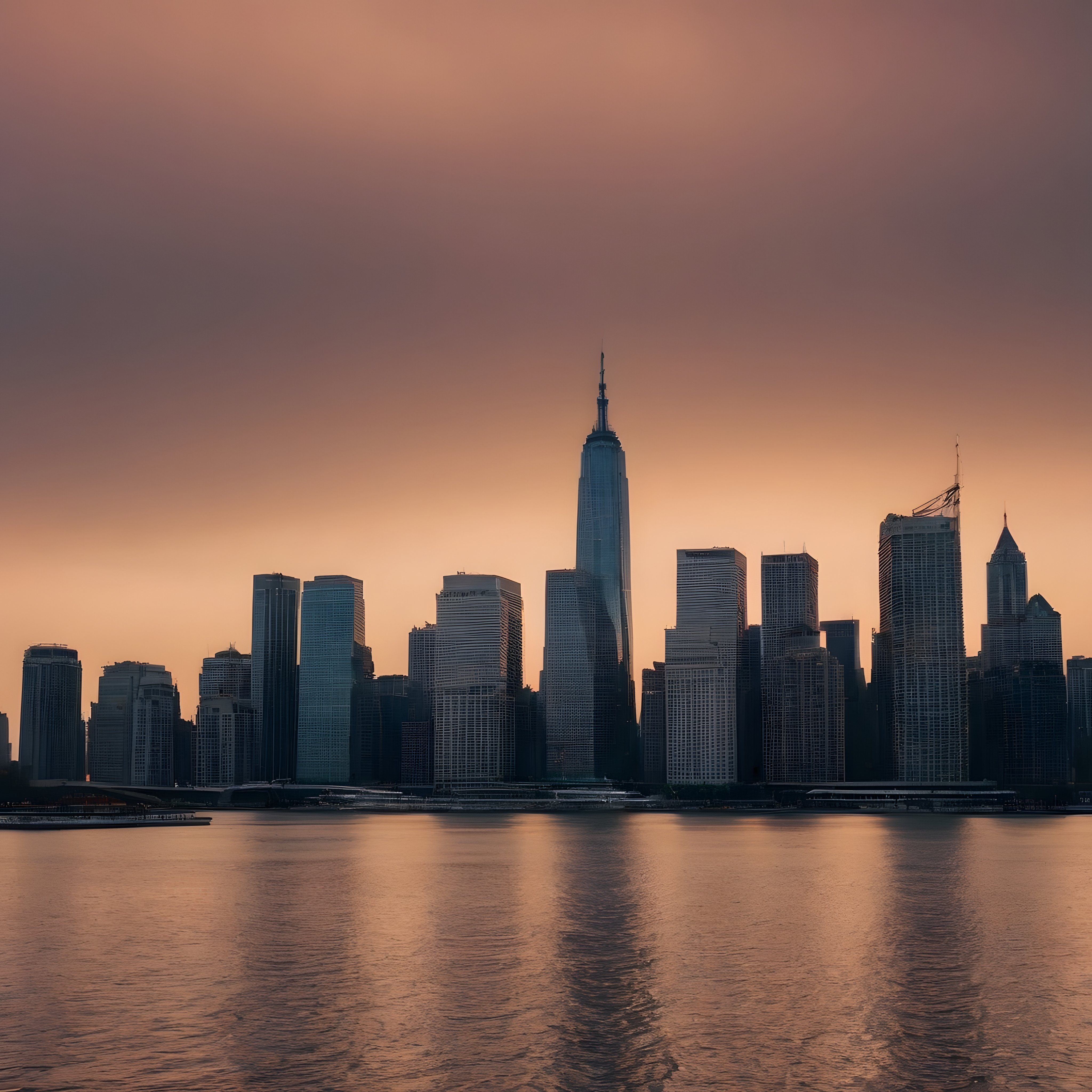 Alacakaranlıkta New York Manhattan Silueti ve One World Trade Center Görüntüsü