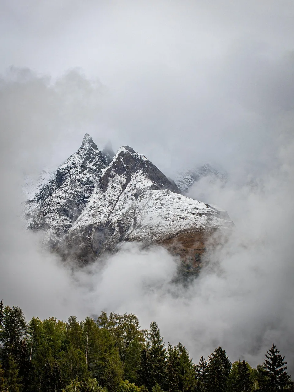 Alplerin sisli dağ manzarası - tirol doğa fotoğrafı
