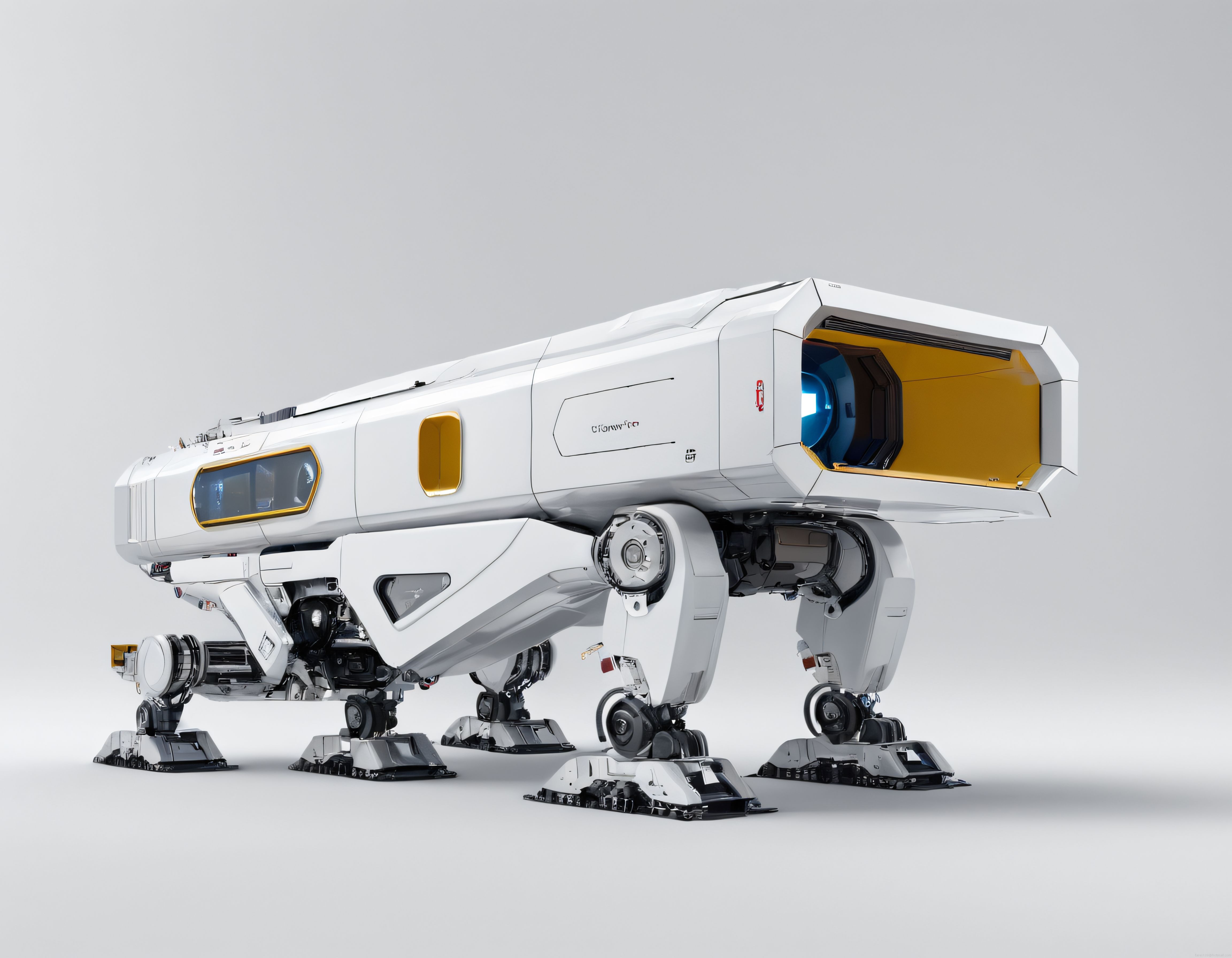 altı ayaklı robotik keşif aracı beyaz zeminde profesyonel 3d render görseli