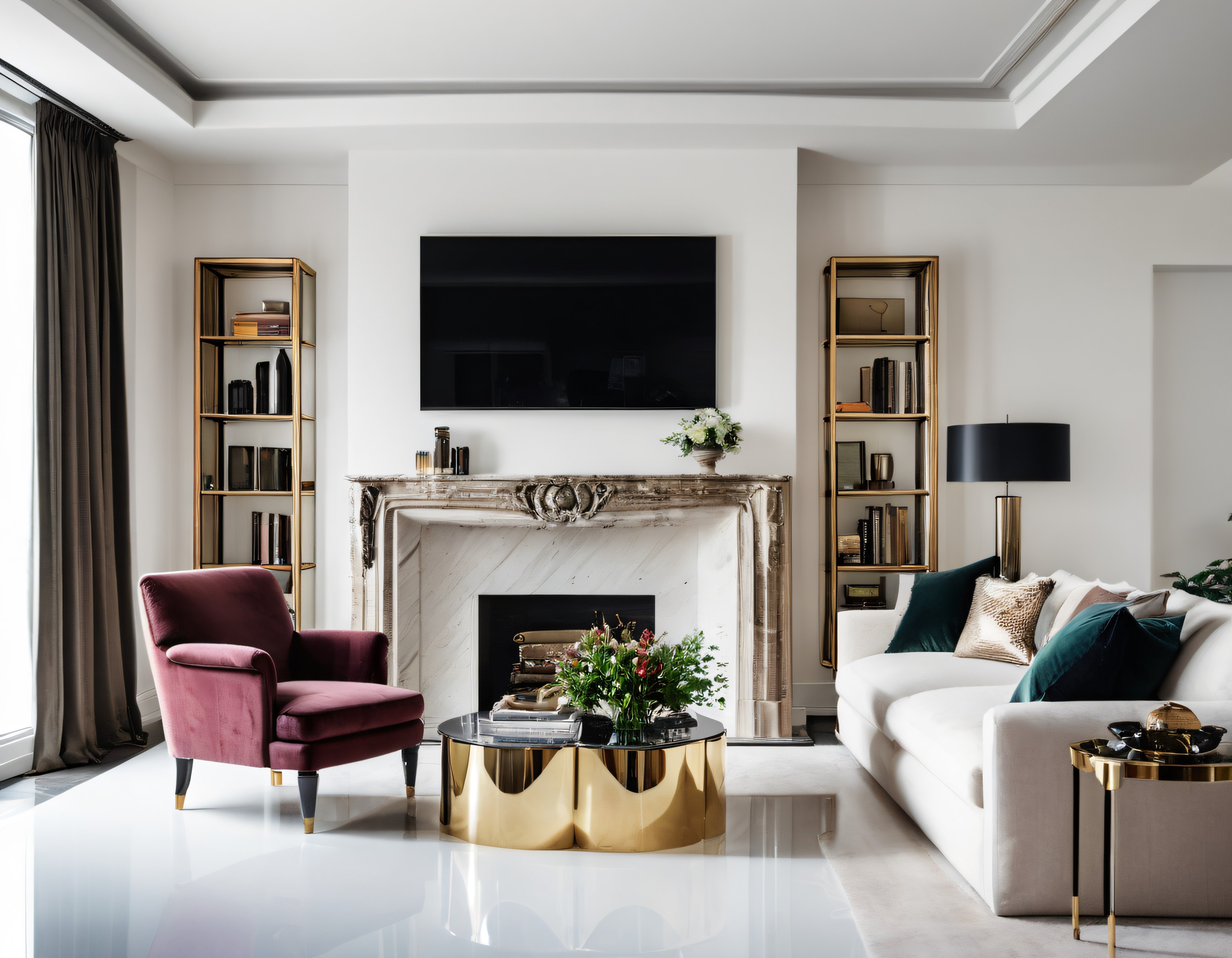 Altın Detaylar ve Zamansız Şıklık: Lüks Modern Oturma Odası Dekorasyonu