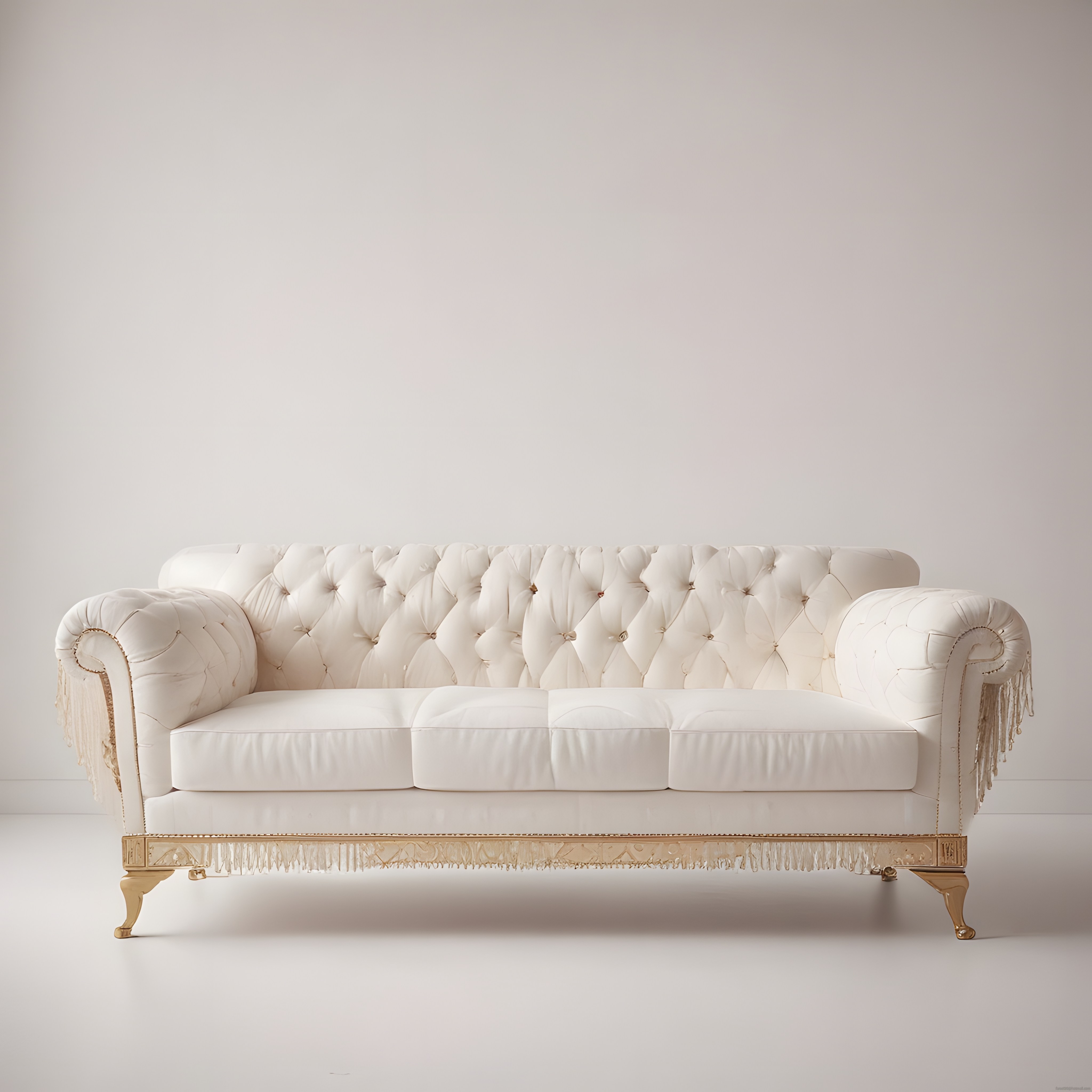Altın Detaylı Beyaz Chesterfield Kanepe ile Şık ve Modern Salon Dekorasyonu