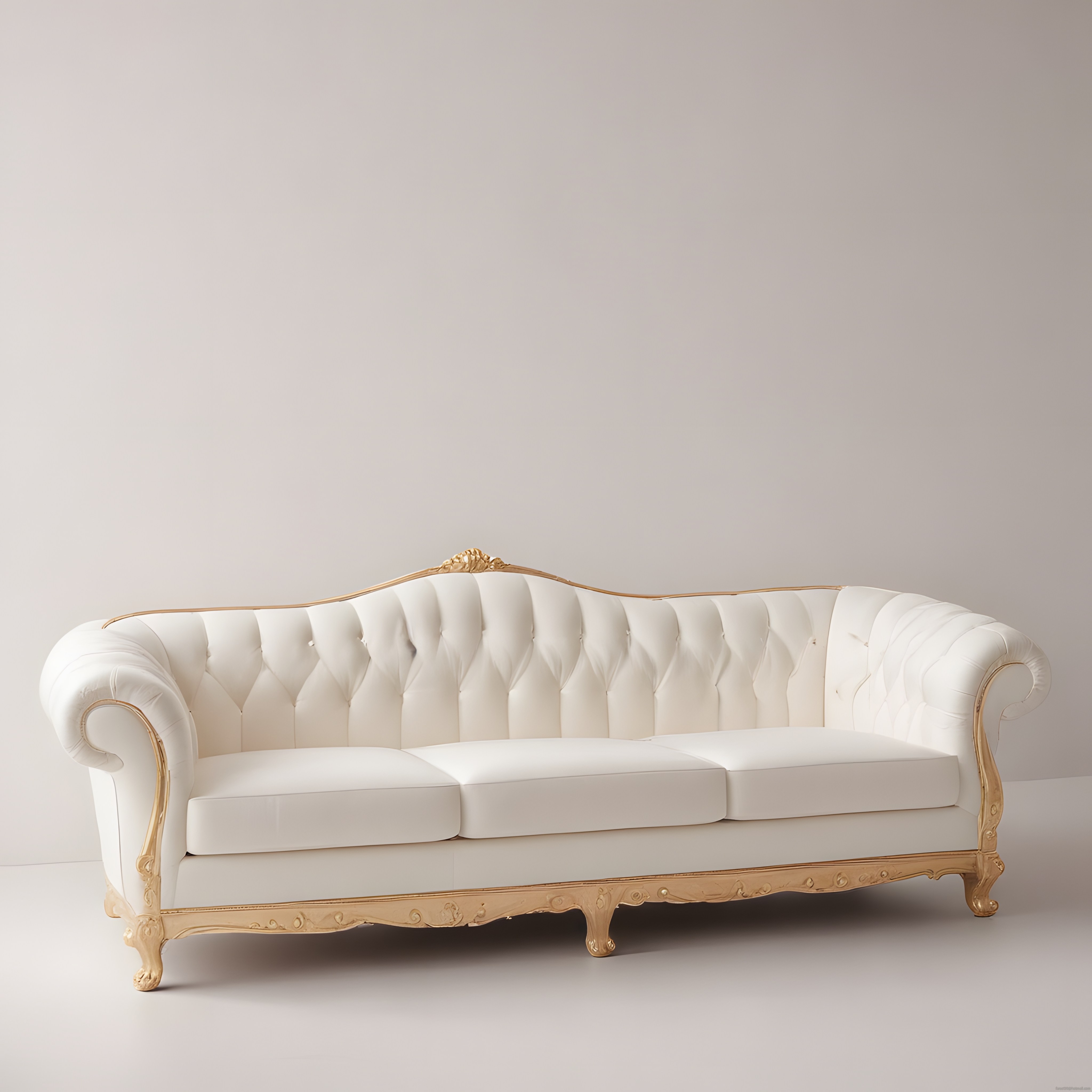 Altın detaylı beyaz chesterfield kanepe ile zamansız lüks salon dekorasyonu