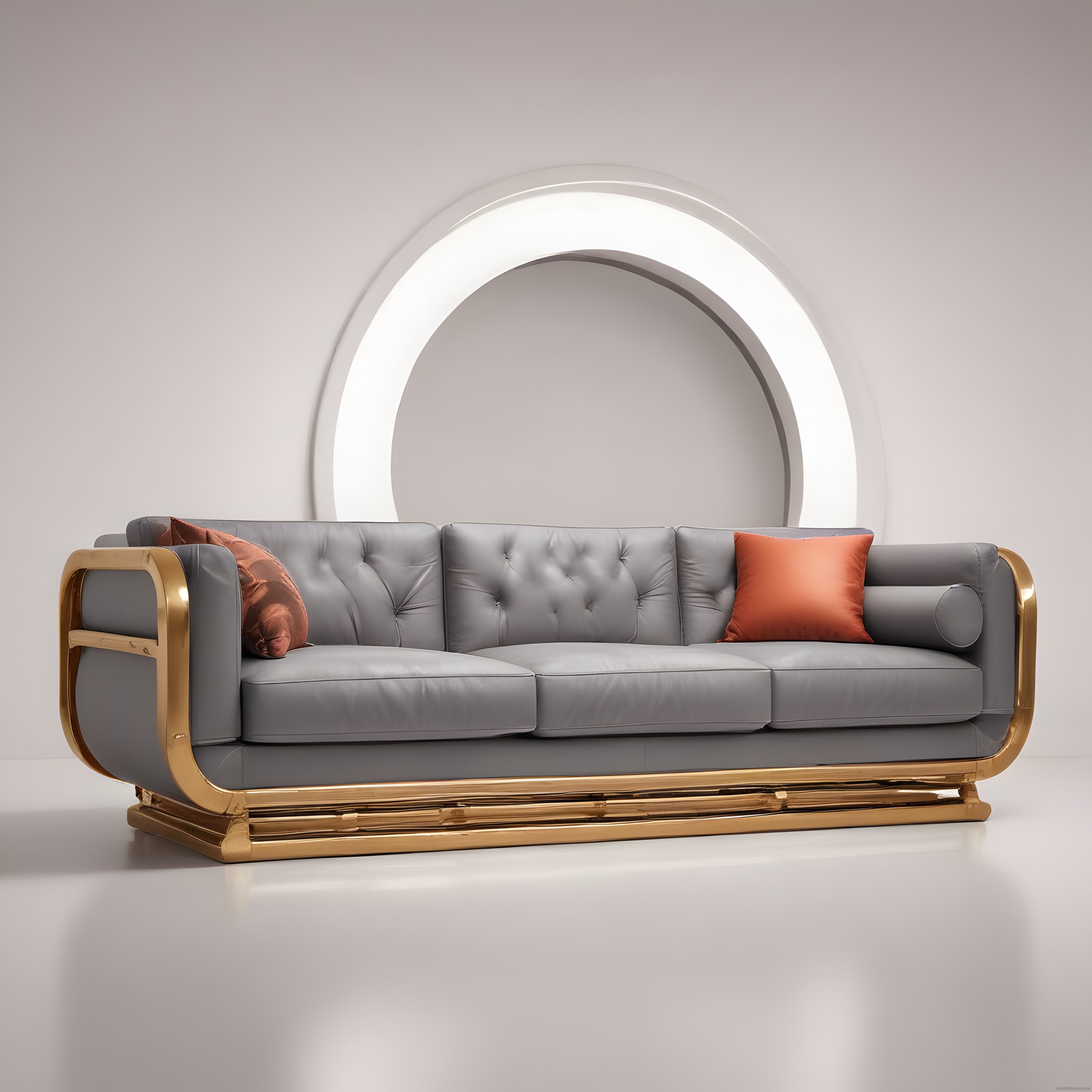 Altın Detaylı Lüks Gri Koltuk ve Modern Minimalist İç Mekan Tasarımı