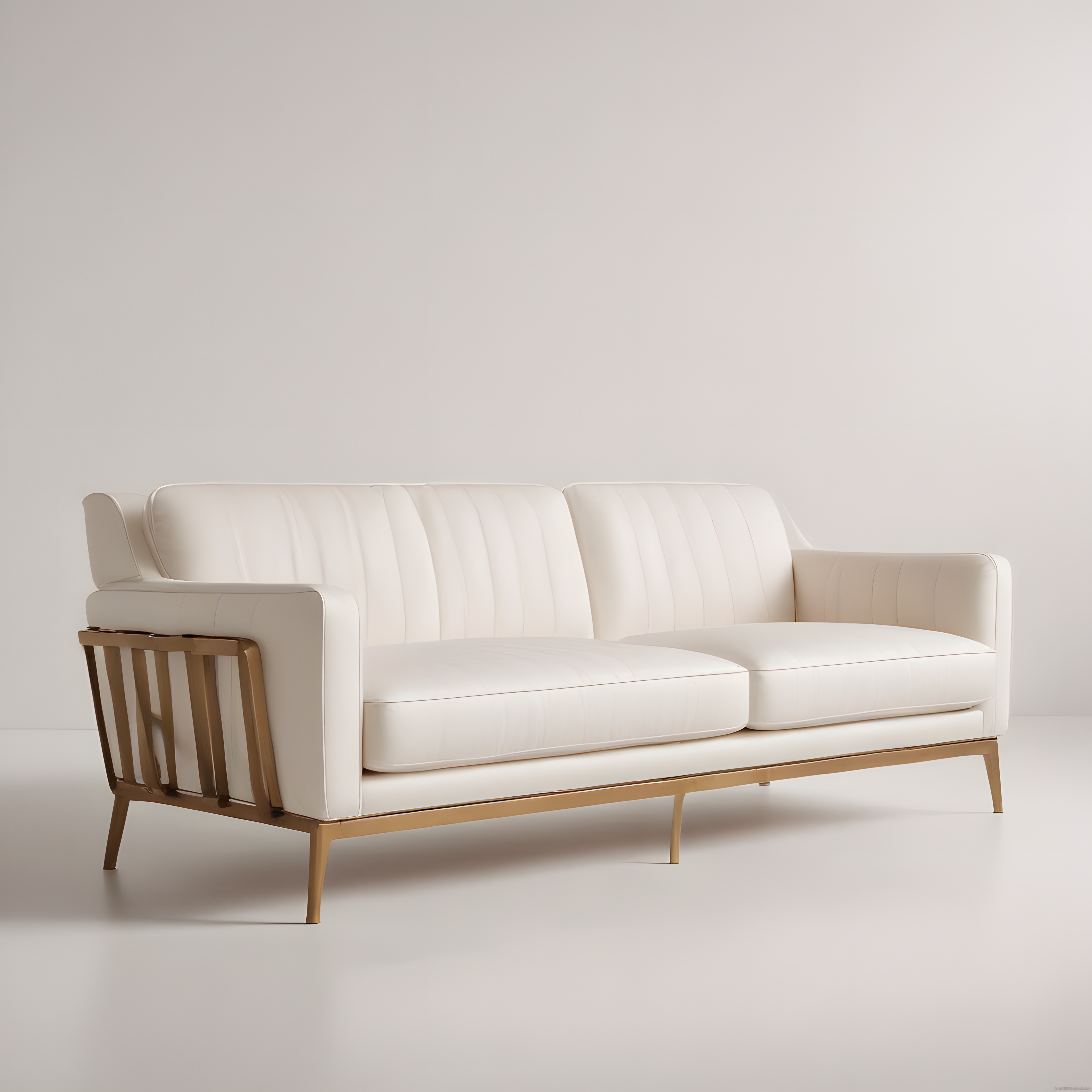 Altın Detaylı Modern Krem Kanepe ve Minimalist Beyaz İç Mekan Tasarımı