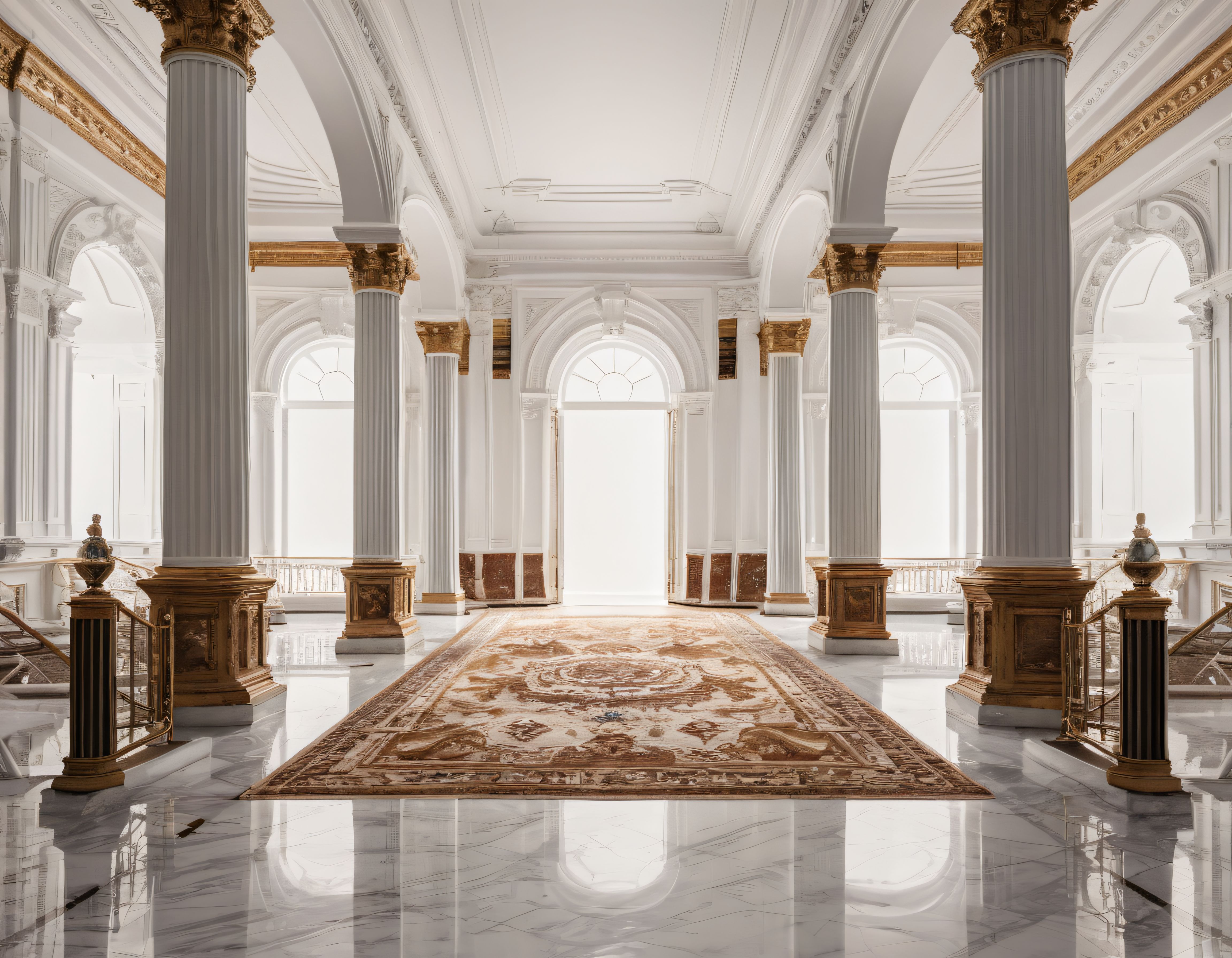 Altın Detaylı Sütunların ve Beyaz Mermerin Hüküm Sürdüğü Tarihi Salon