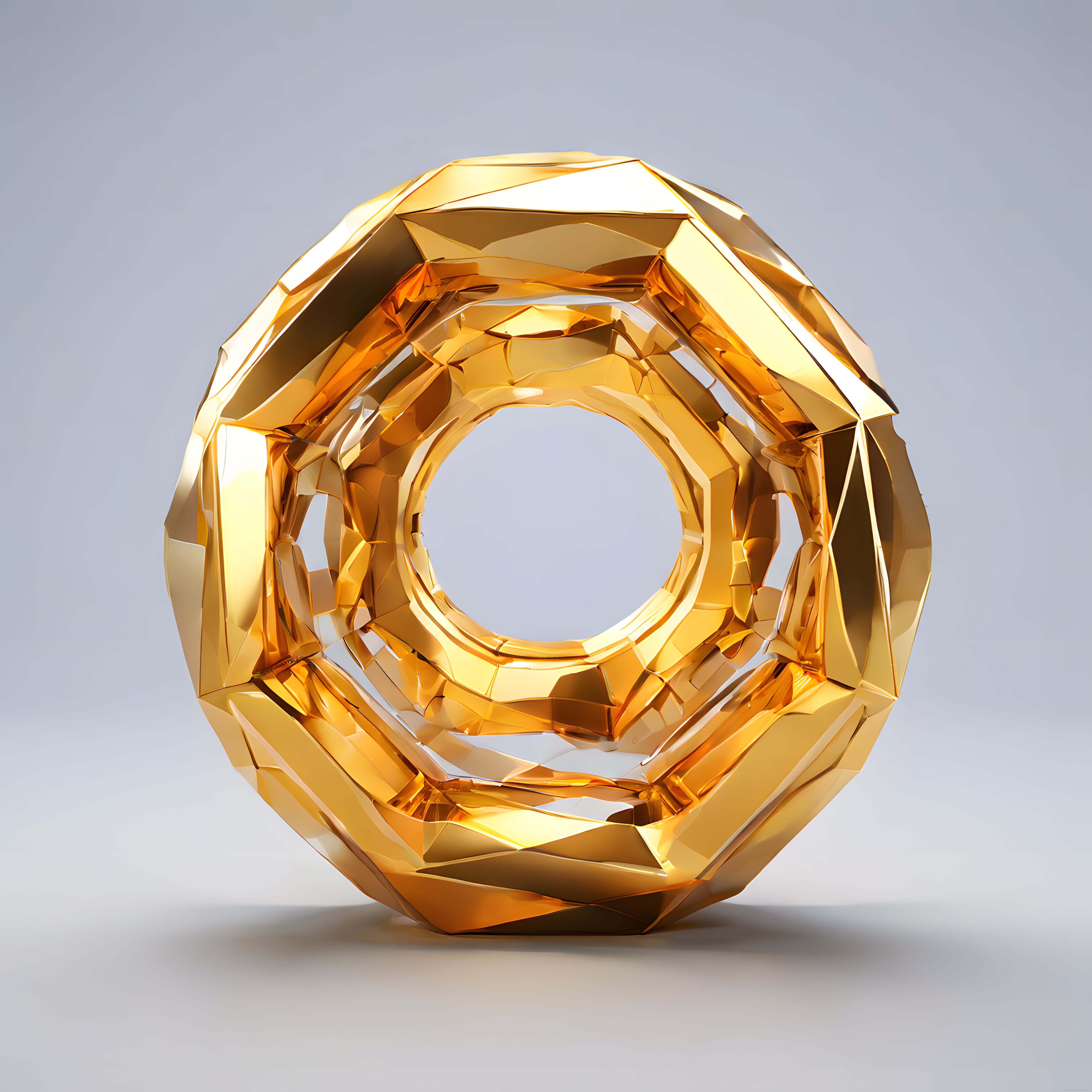 Altın Geometrik Kristal Halka: Lüks ve Modern 3D Soyut Sanat Eseri