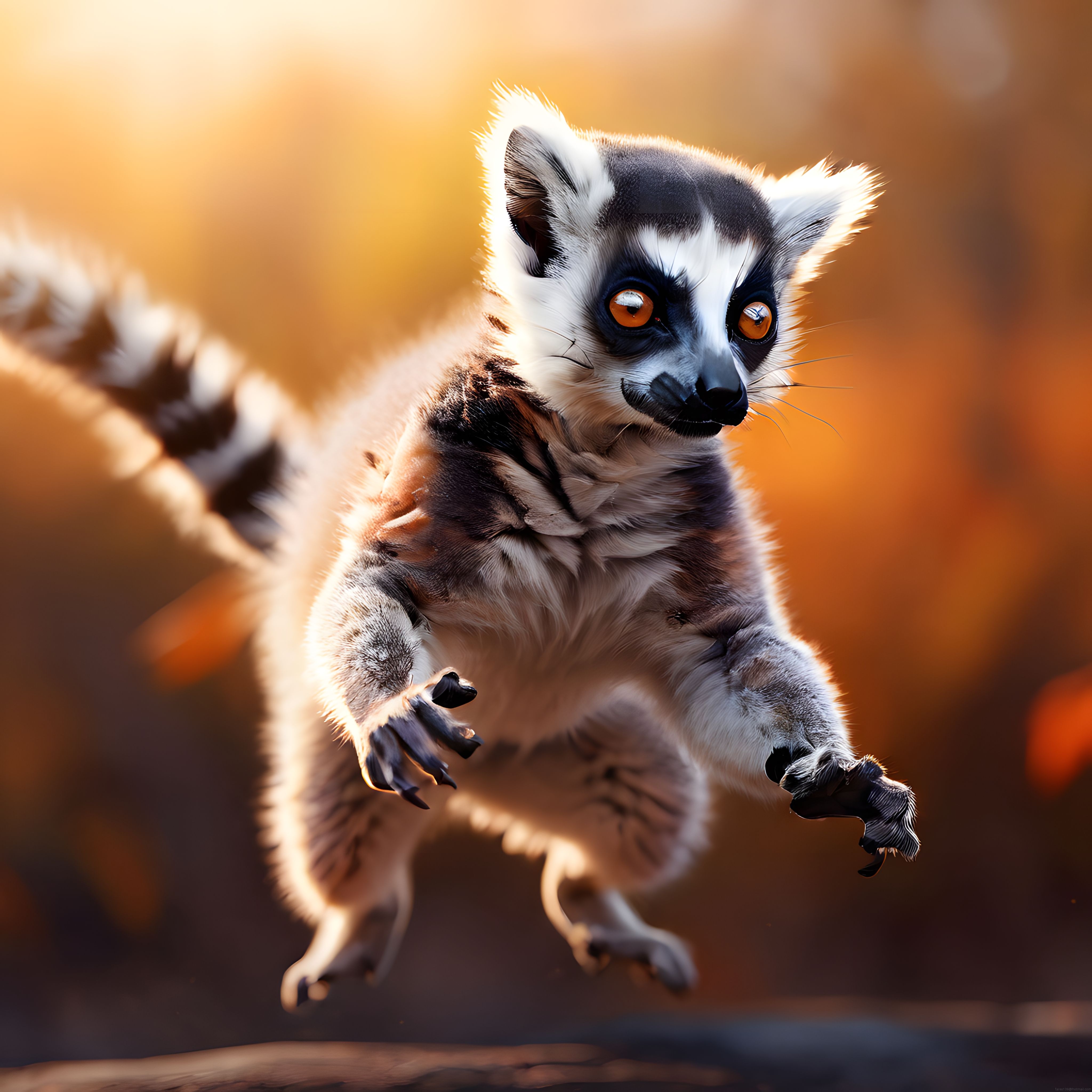 Altın Işıkta Zıplayan Kuyruklu Lemurun Muhteşem Yaban Hayatı Anı