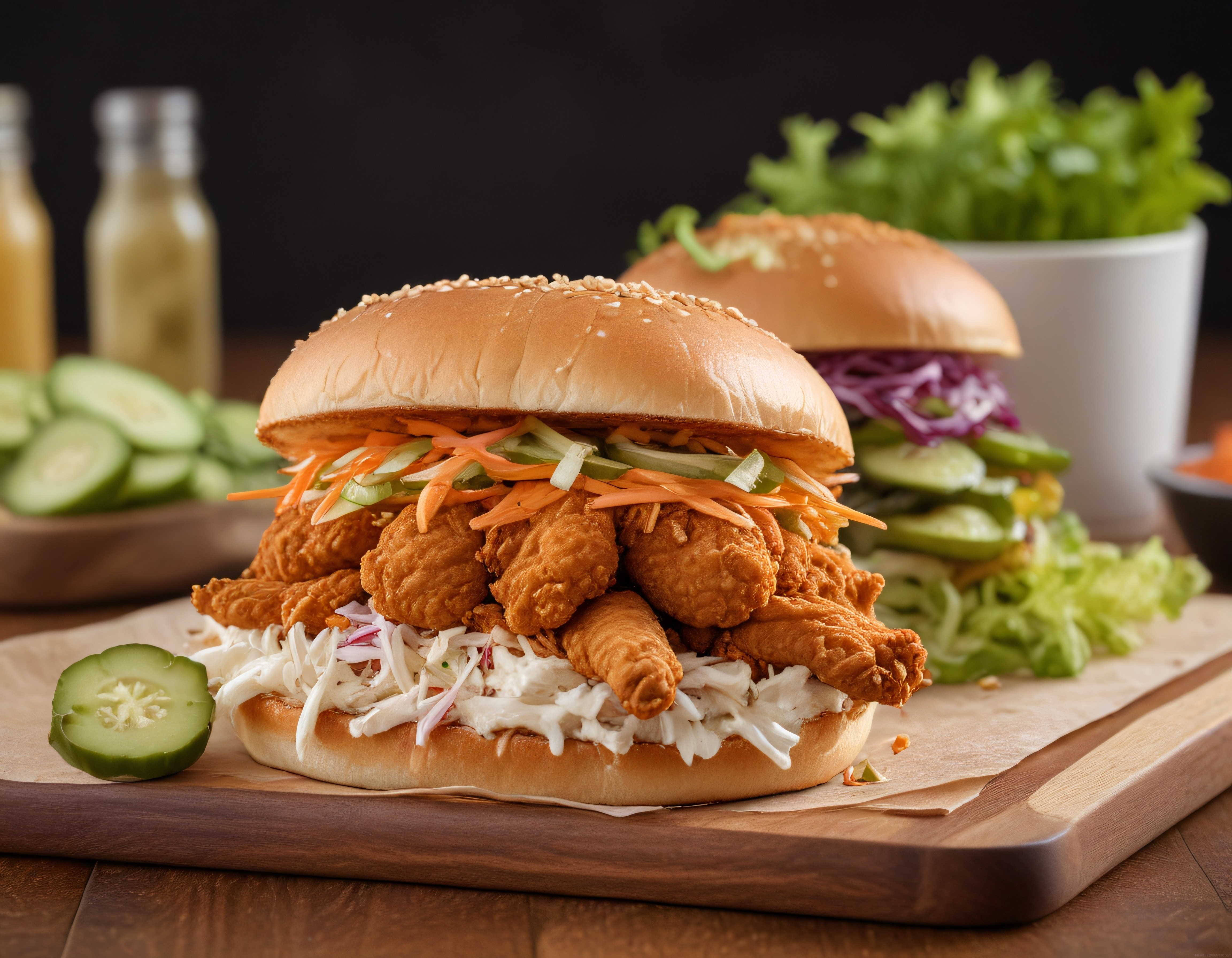 Altın Kıtır Tavuk Burger: Susamlı Ekmek, Coleslaw ve Taze Sebzelerle